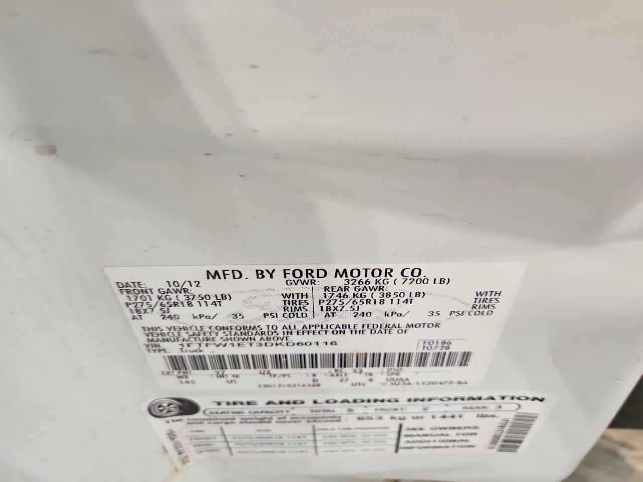 2013 Ford F150 Supercrew White vin: 1FTFW1ET3DKD60116