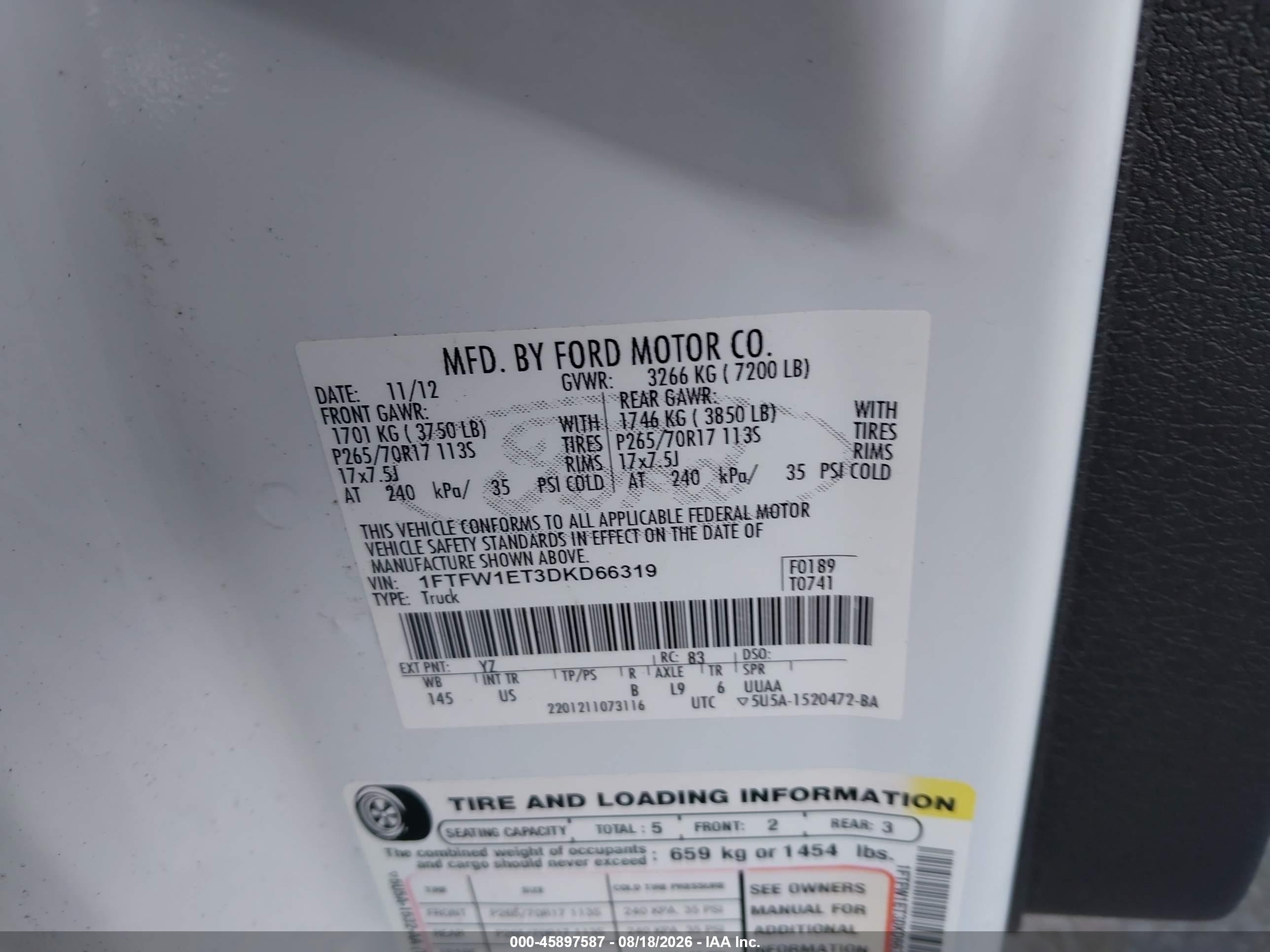 2013 Ford F-150 Xl White vin: 1FTFW1ET3DKD66319
