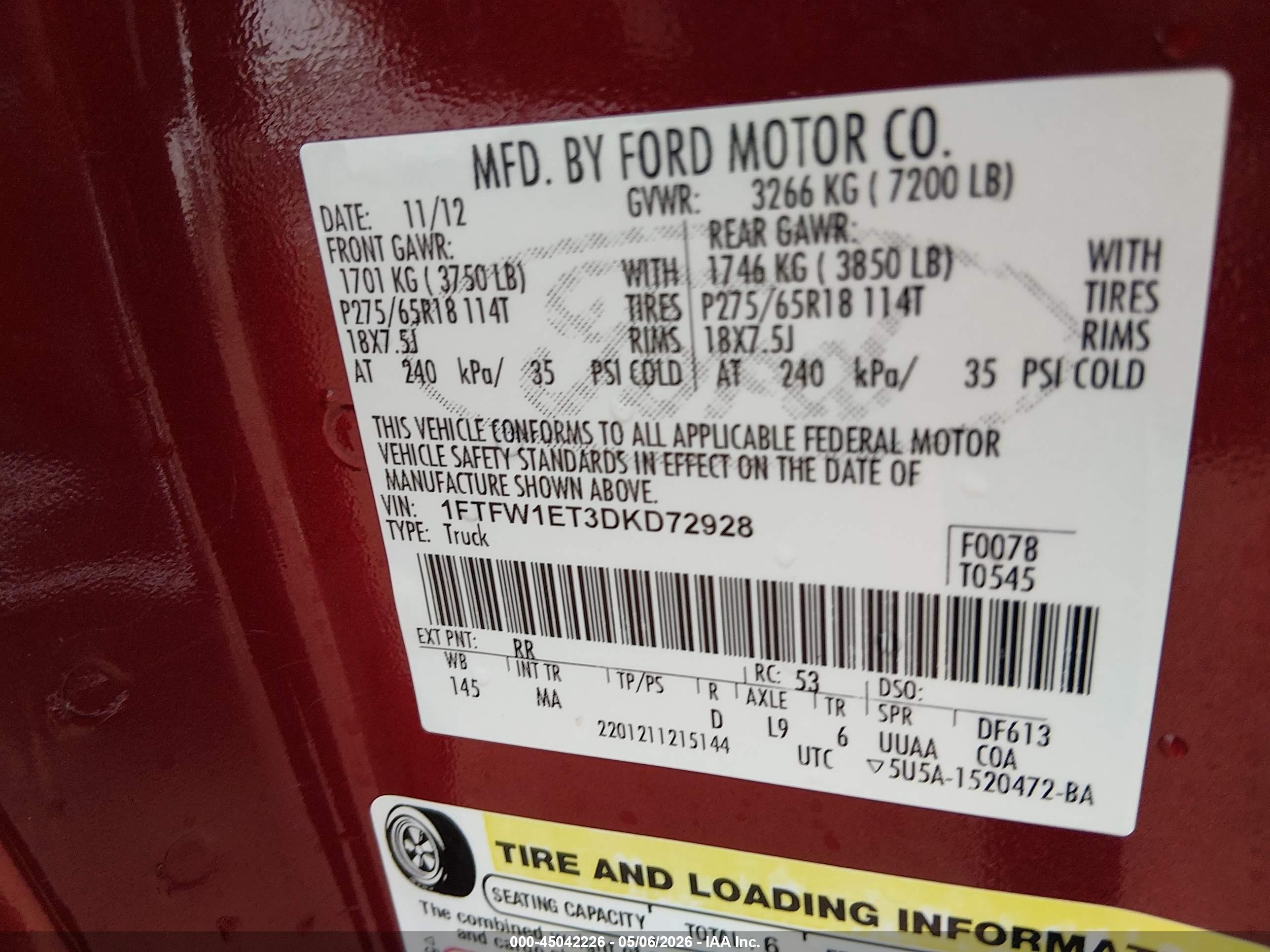 2013 Ford F-150 Xlt Red vin: 1FTFW1ET3DKD72928