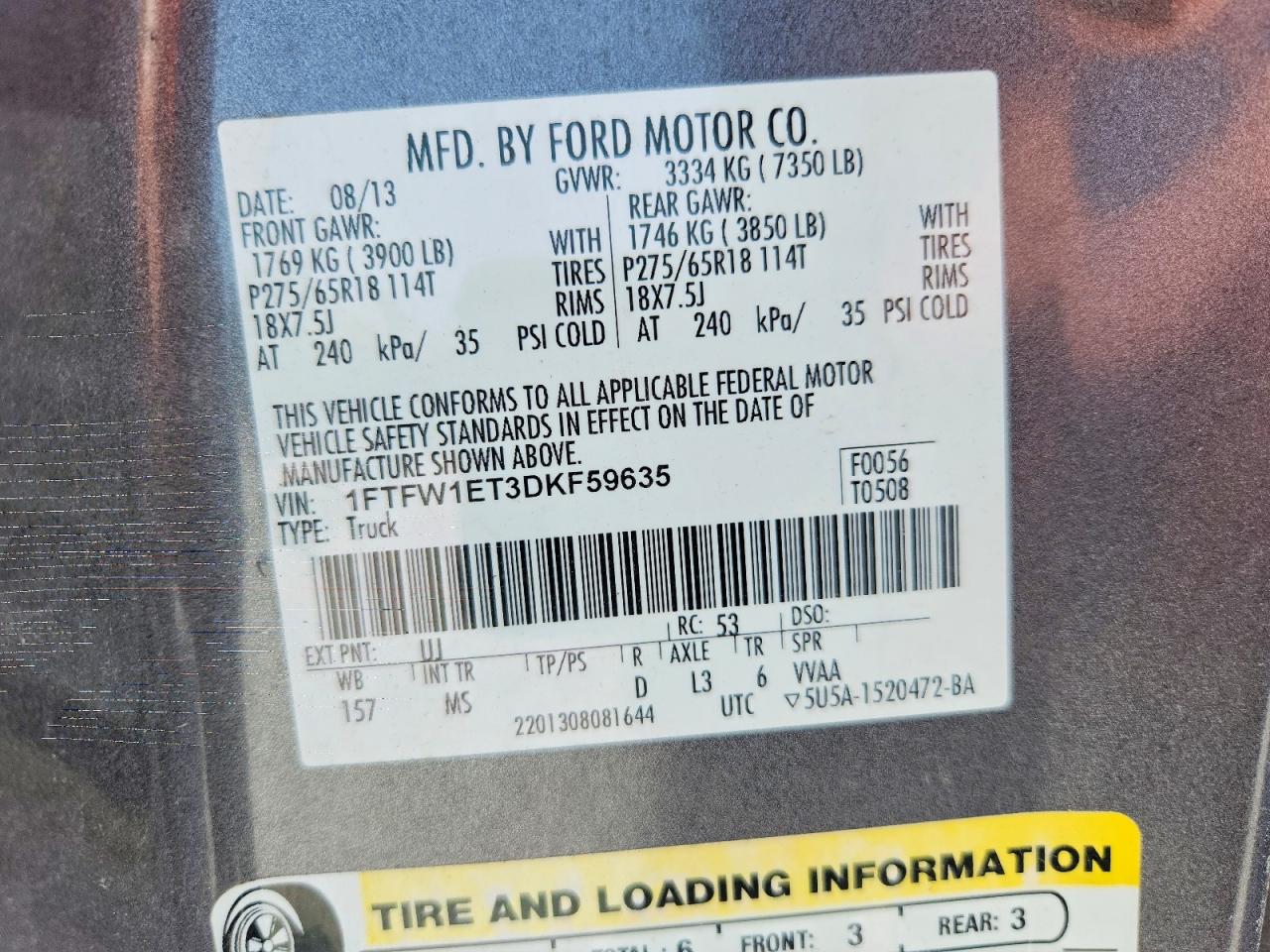 2013 Ford F150 Supercrew Gray vin: 1FTFW1ET3DKF59635