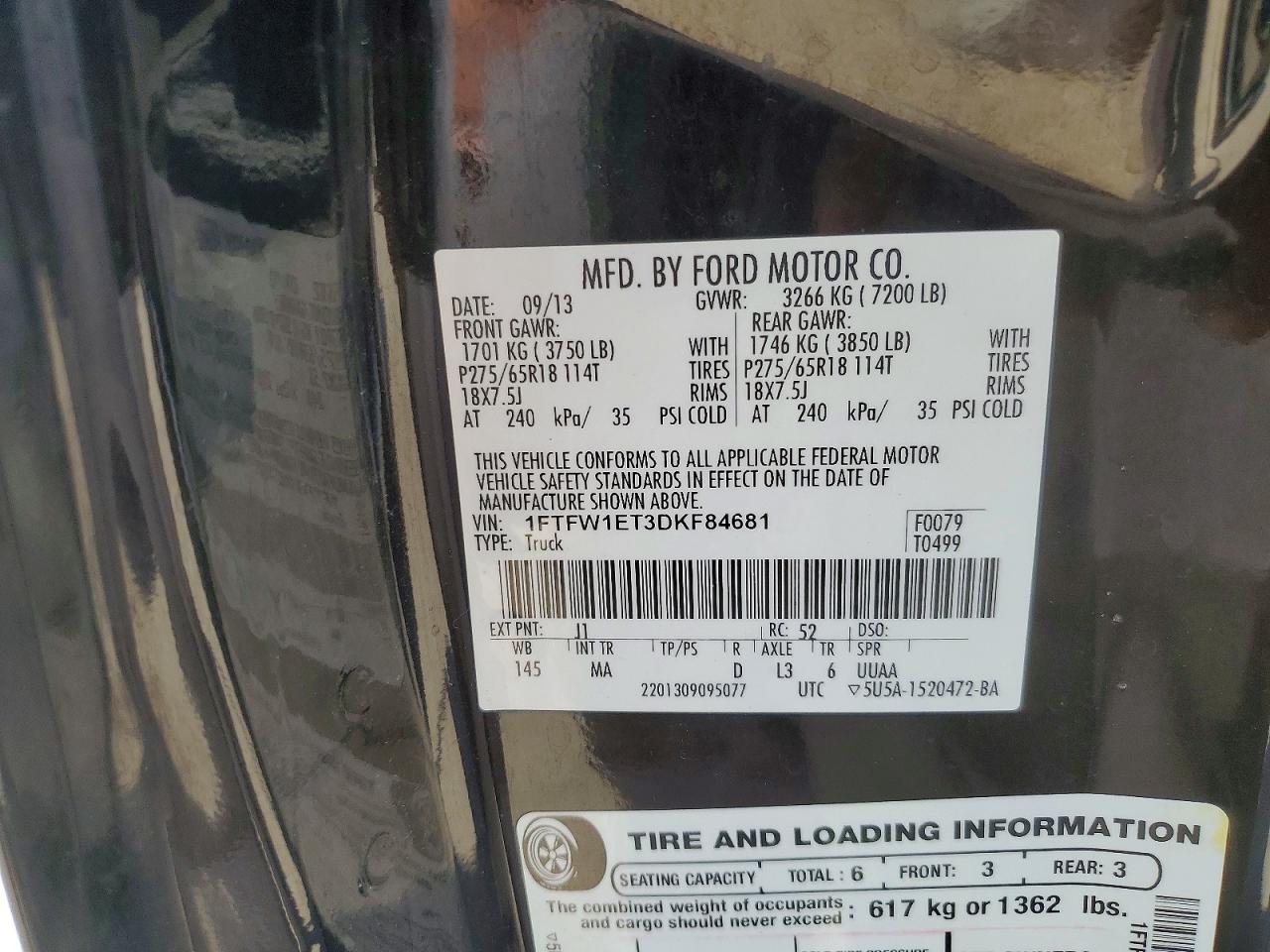 2013 Ford F150 Supercrew Black vin: 1FTFW1ET3DKF84681