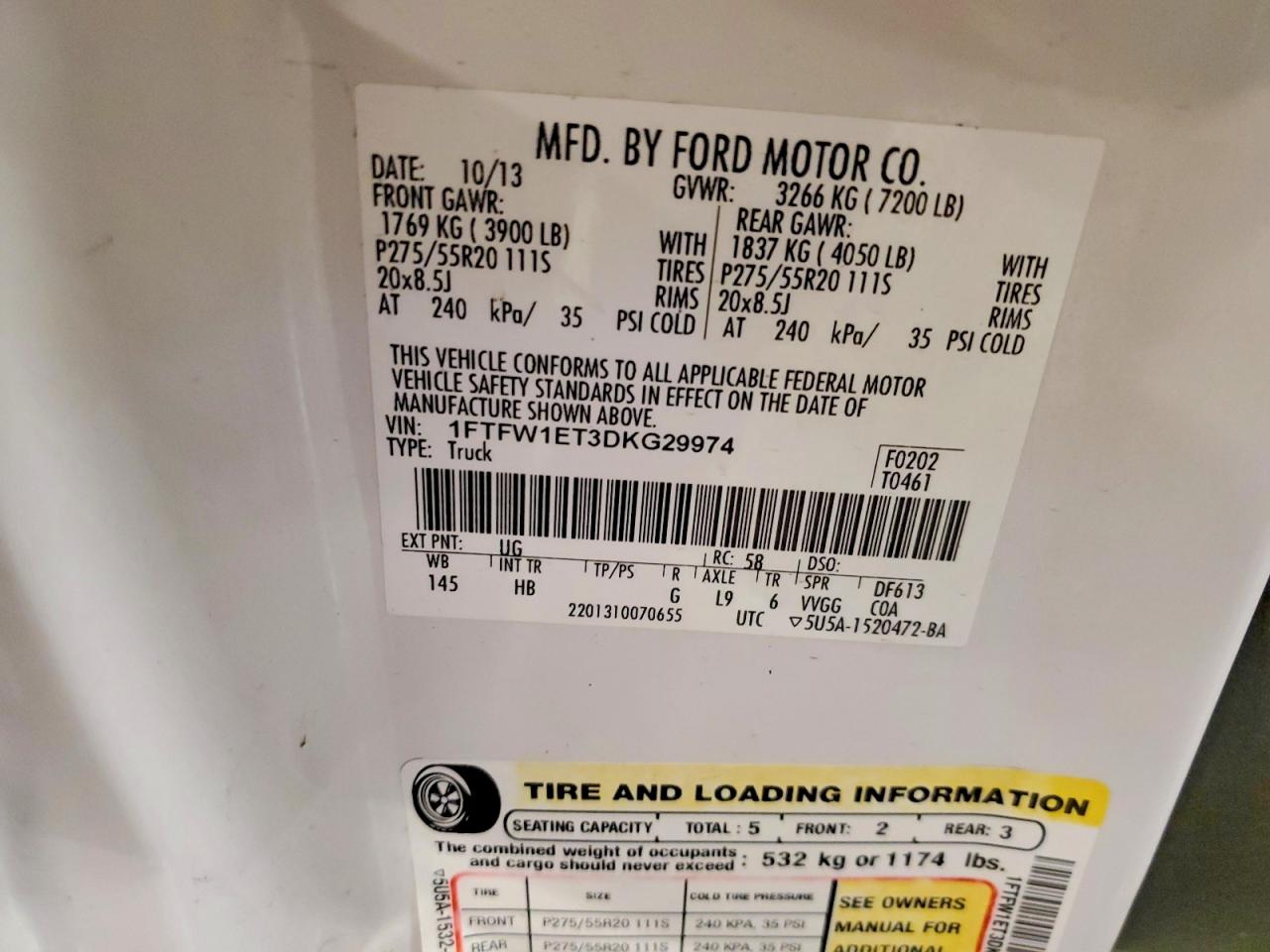 2013 Ford F150 Supercrew White vin: 1FTFW1ET3DKG29974