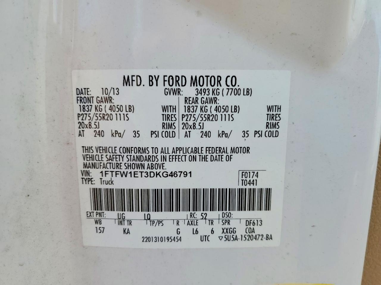 2013 Ford F150 Supercrew White vin: 1FTFW1ET3DKG46791
