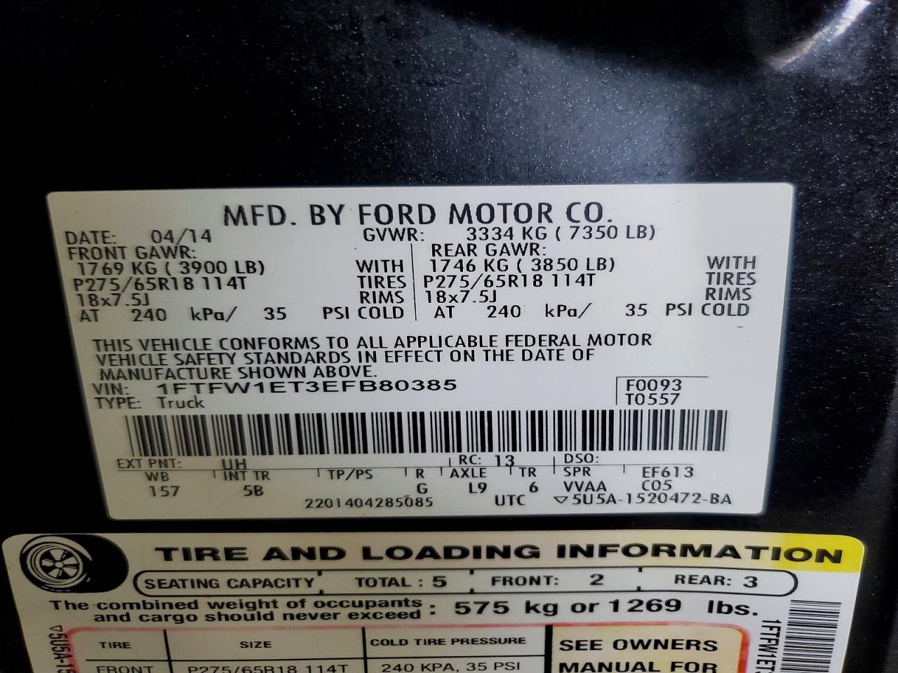 2014 Ford F150 Supercrew Black vin: 1FTFW1ET3EFB80385
