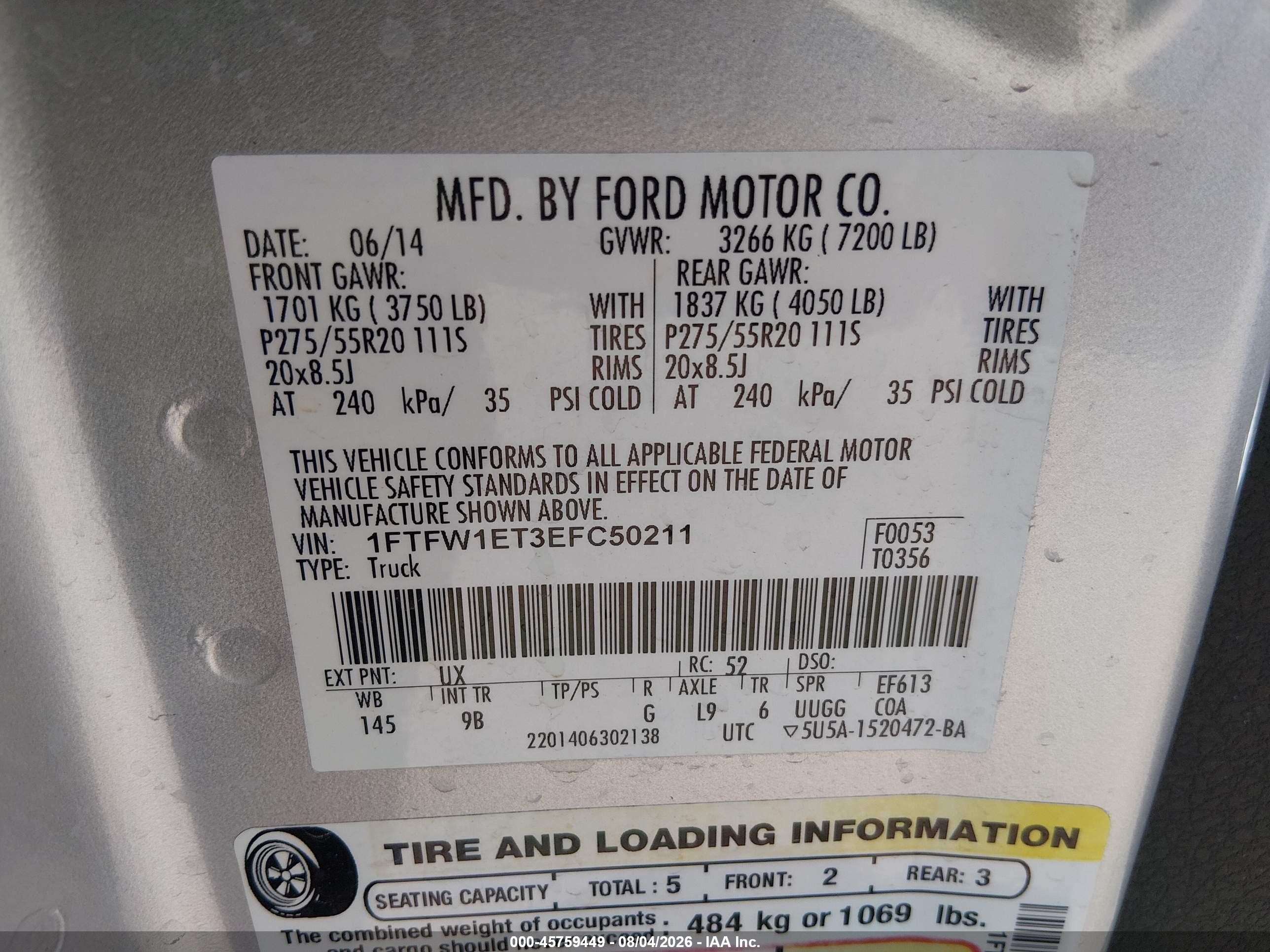 2014 Ford F-150 Platinum Silver vin: 1FTFW1ET3EFC50211