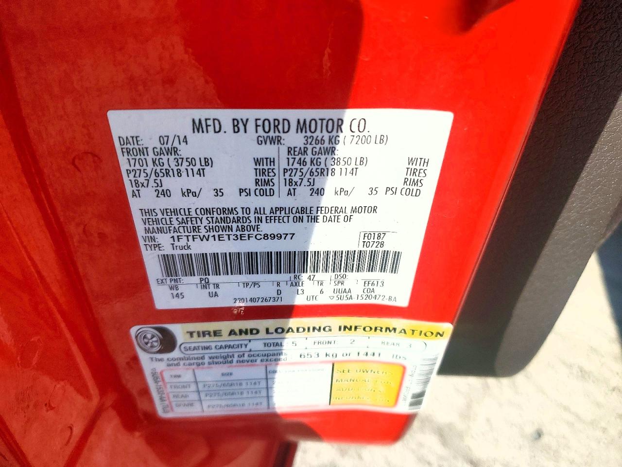 2014 Ford F150 Supercrew Red vin: 1FTFW1ET3EFC89977