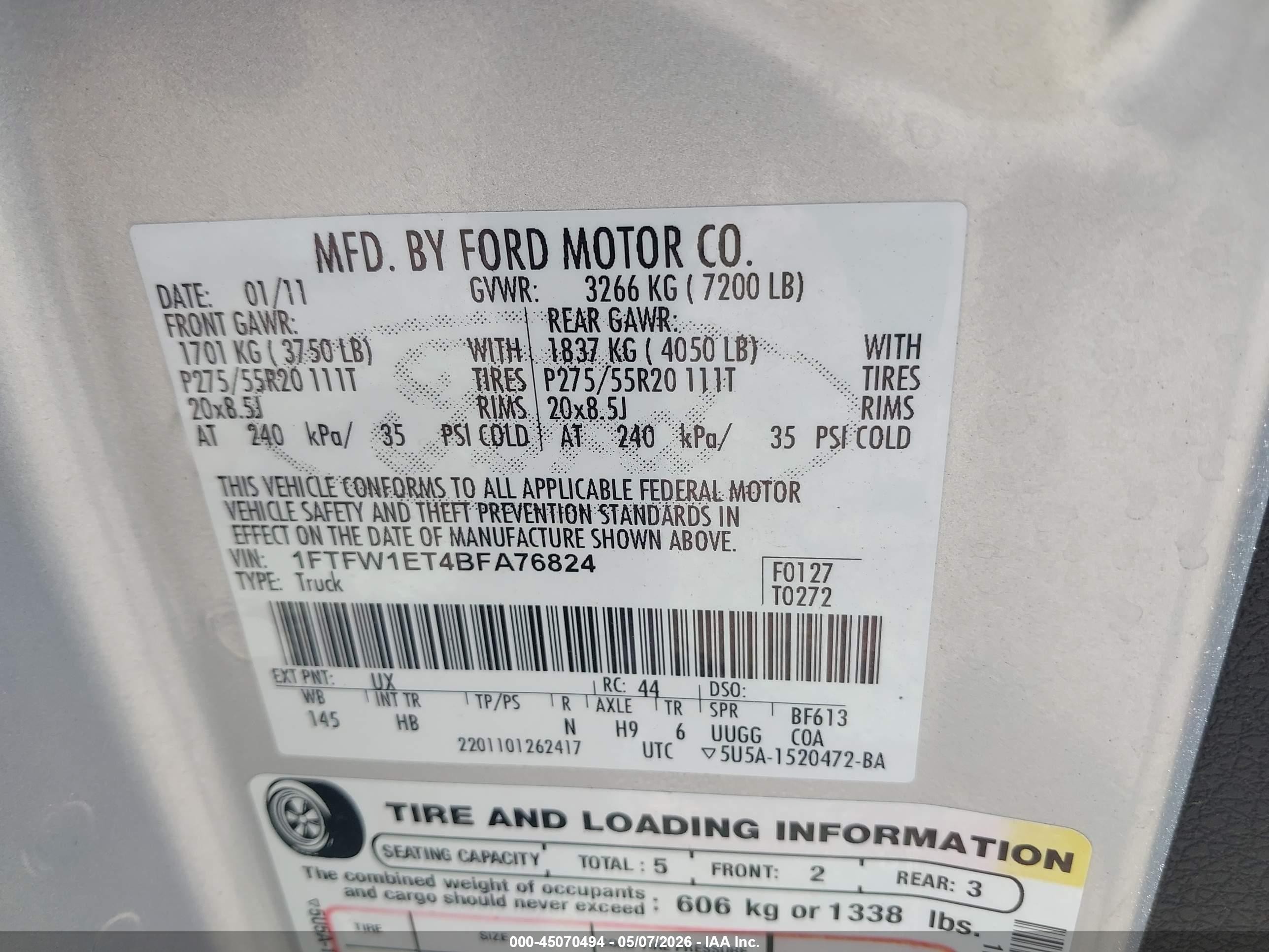 2011 Ford F-150 Lariat Silver vin: 1FTFW1ET4BFA76824