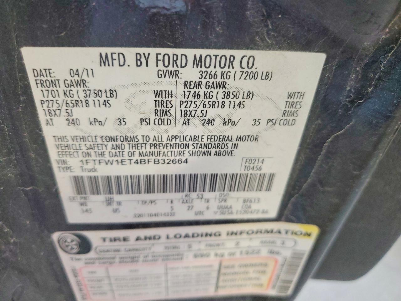 2011 Ford F150 Supercrew Black vin: 1FTFW1ET4BFB32664