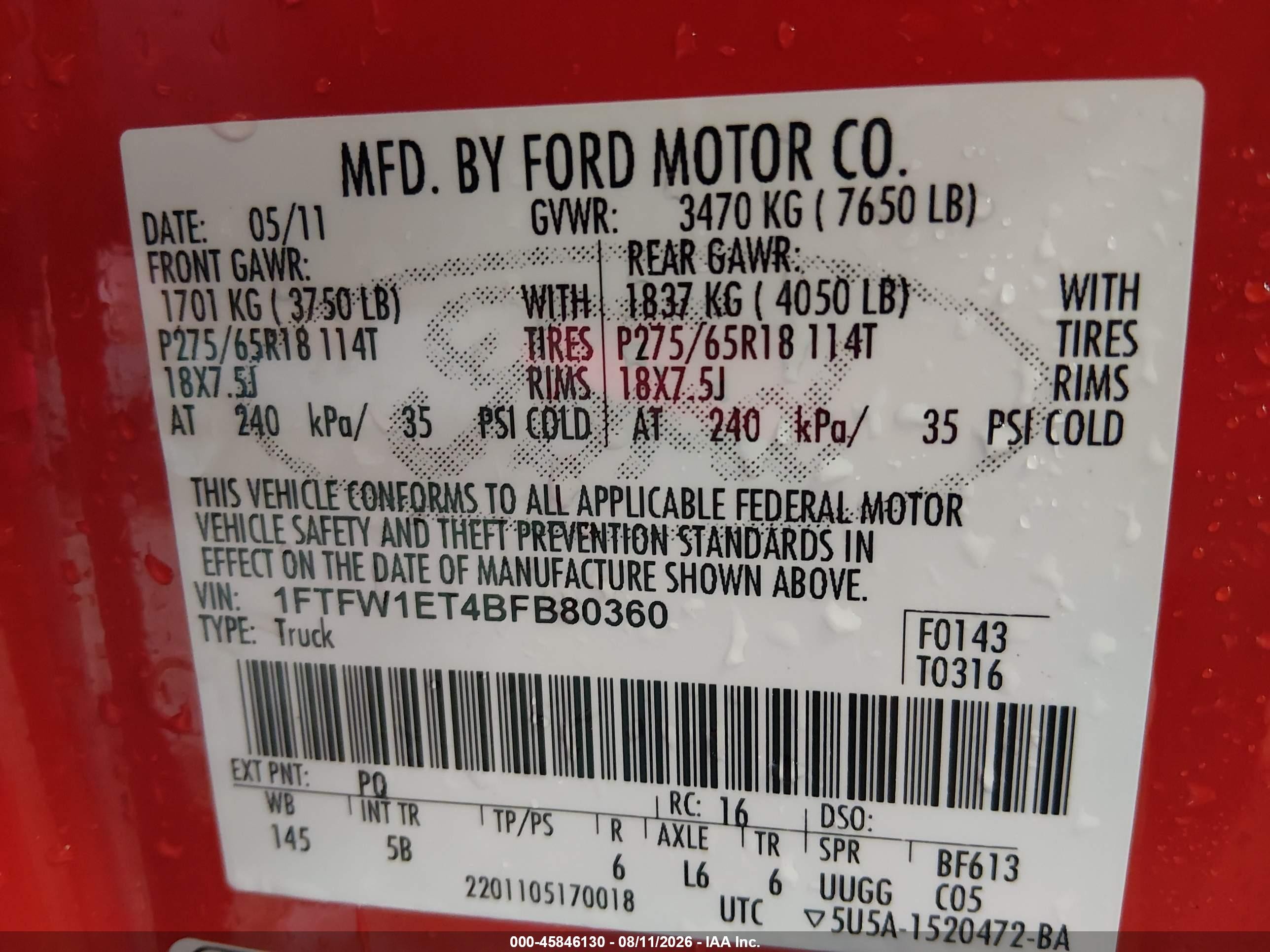 2011 Ford F-150 Fx4 Red vin: 1FTFW1ET4BFB80360