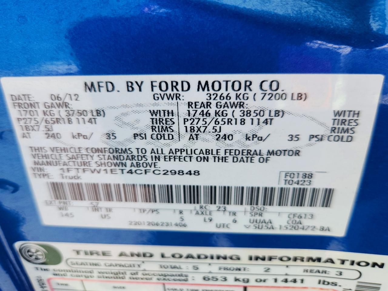 2012 Ford F150 Supercrew Синий vin: 1FTFW1ET4CFC29848