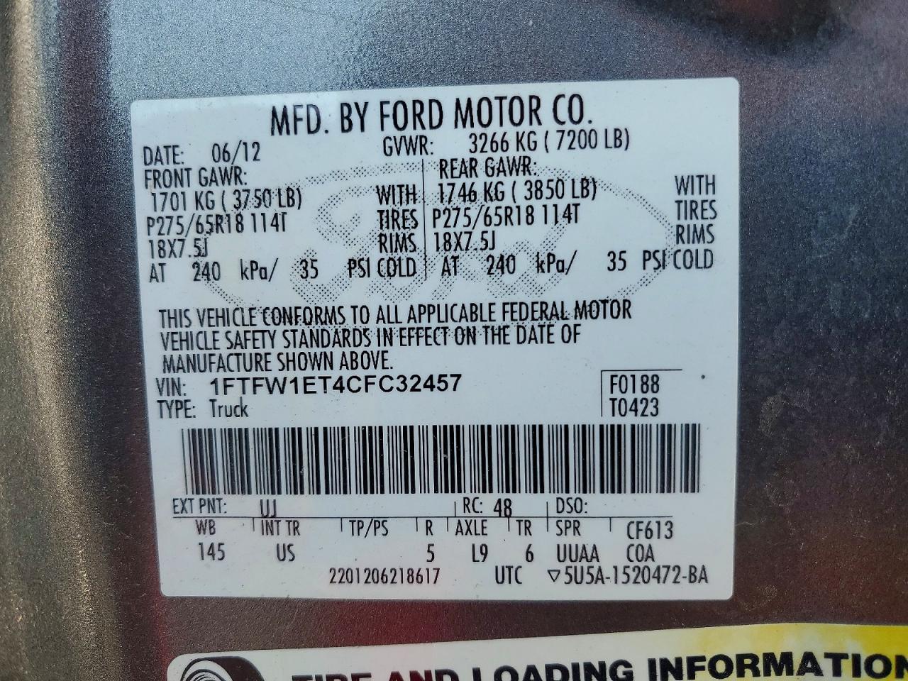 2012 Ford F150 Supercrew Gray vin: 1FTFW1ET4CFC32457