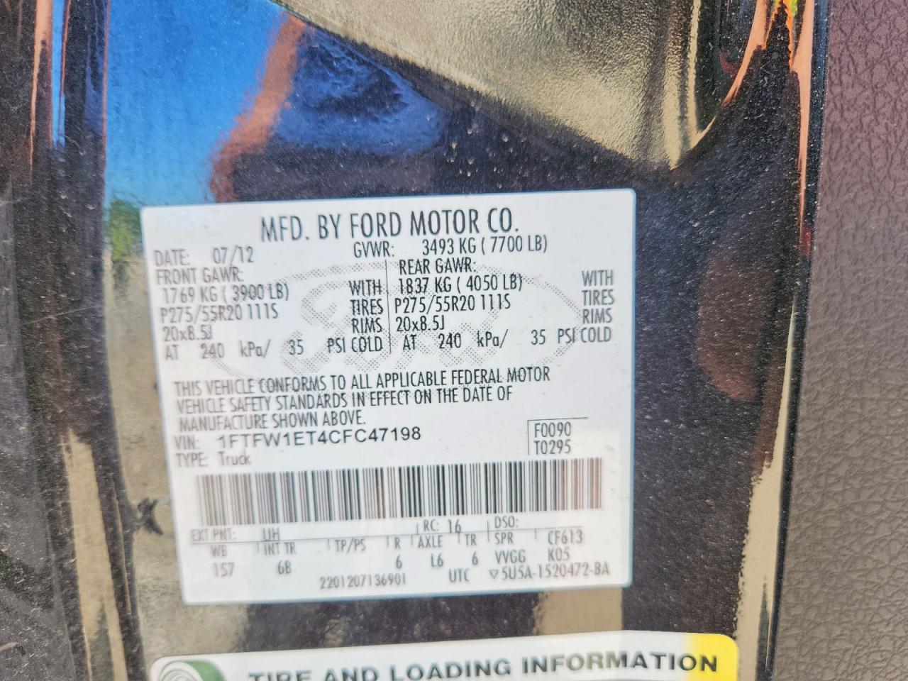 2012 Ford F150 Supercrew Black vin: 1FTFW1ET4CFC47198