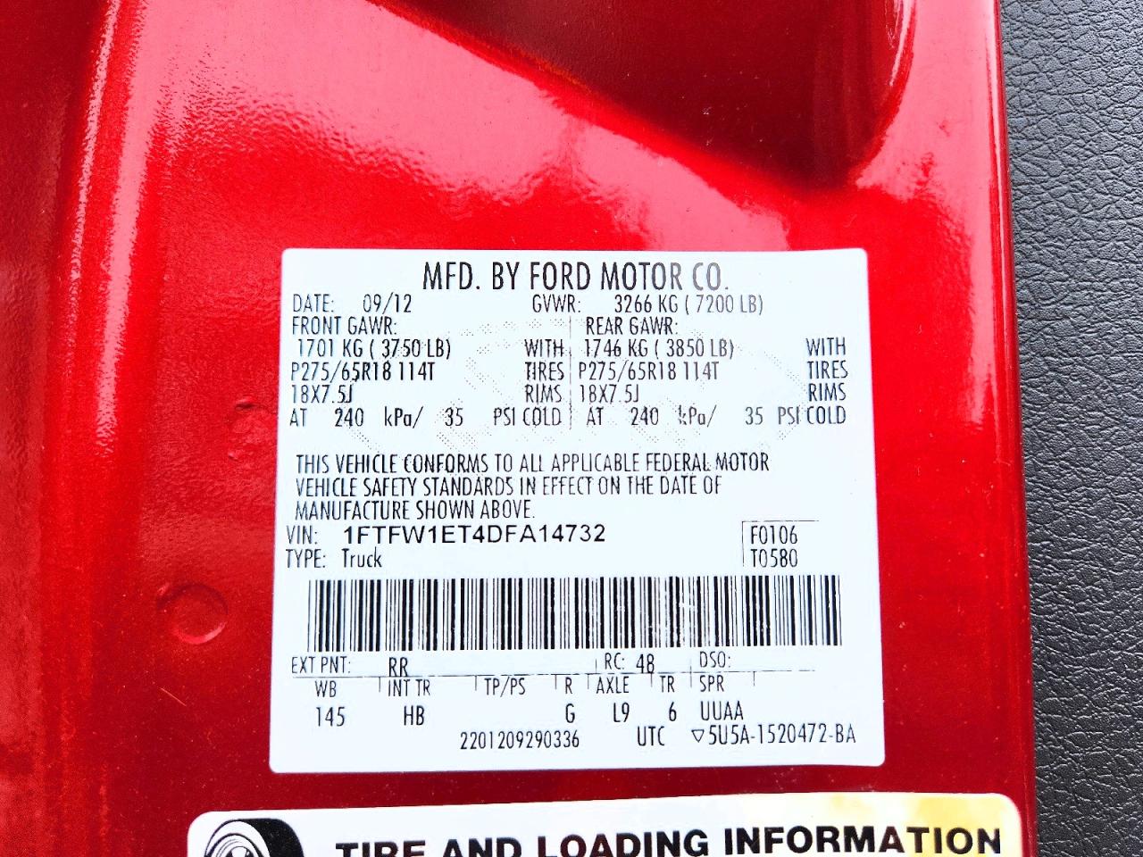2013 Ford F150 Supercrew Red vin: 1FTFW1ET4DFA14732
