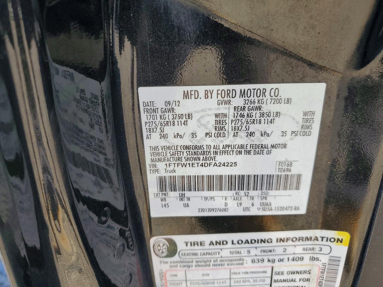 2013 Ford F150 Supercrew Black vin: 1FTFW1ET4DFA24225