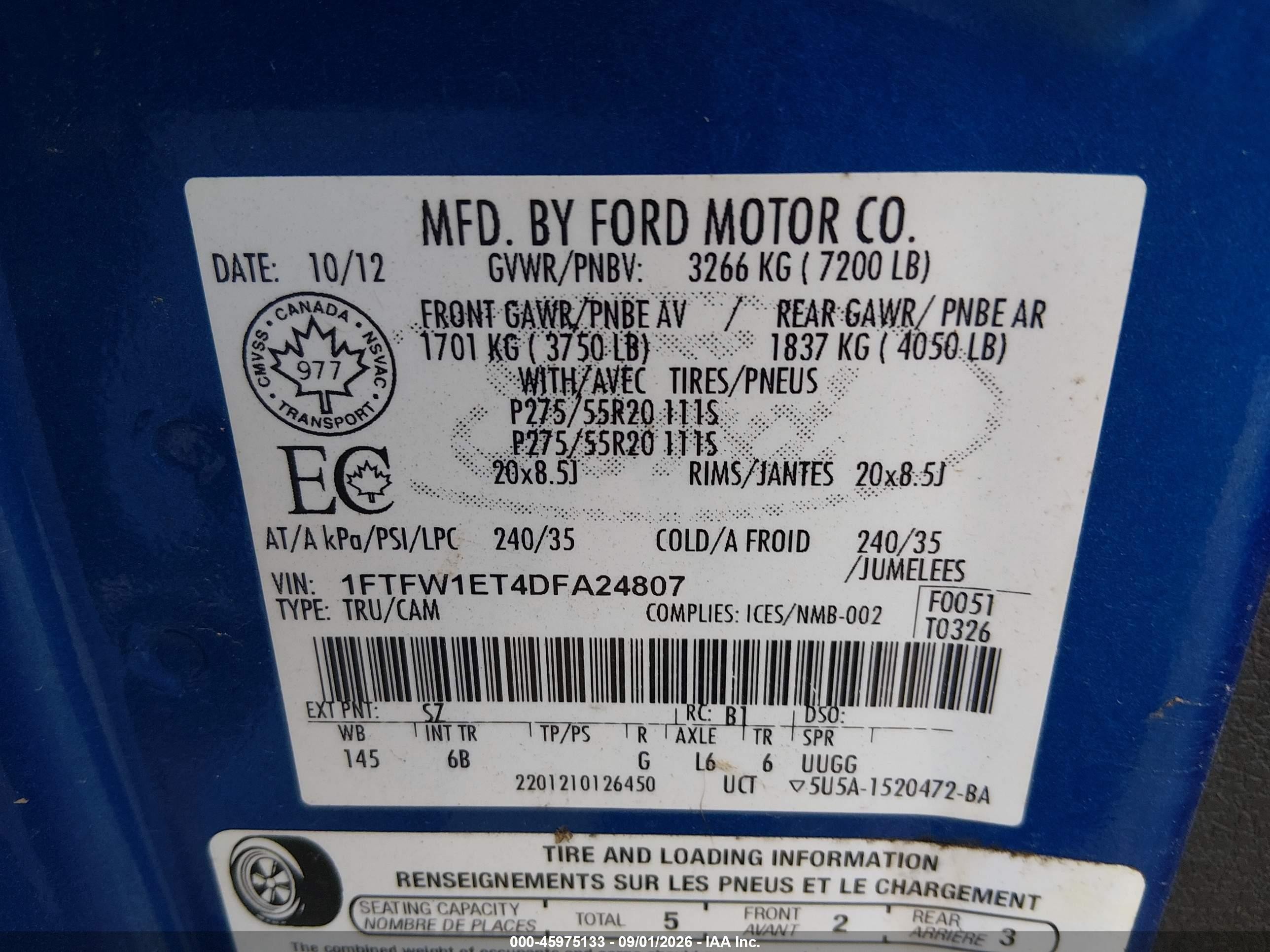 2013 Ford F-150 Fx4 Синий vin: 1FTFW1ET4DFA24807