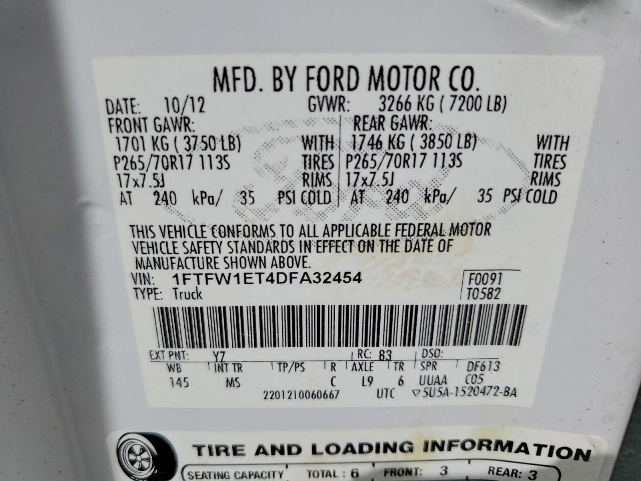 2013 Ford F150 Supercrew White vin: 1FTFW1ET4DFA32454