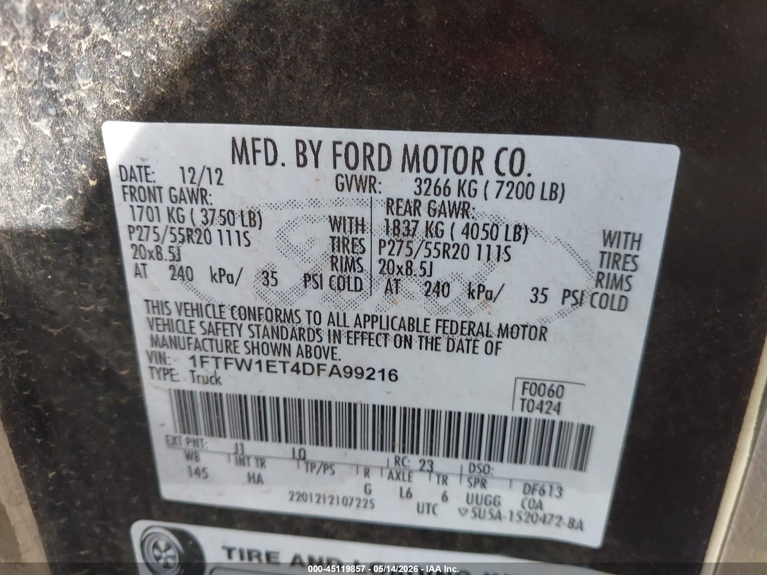 2013 Ford F-150 Lariat Black vin: 1FTFW1ET4DFA99216