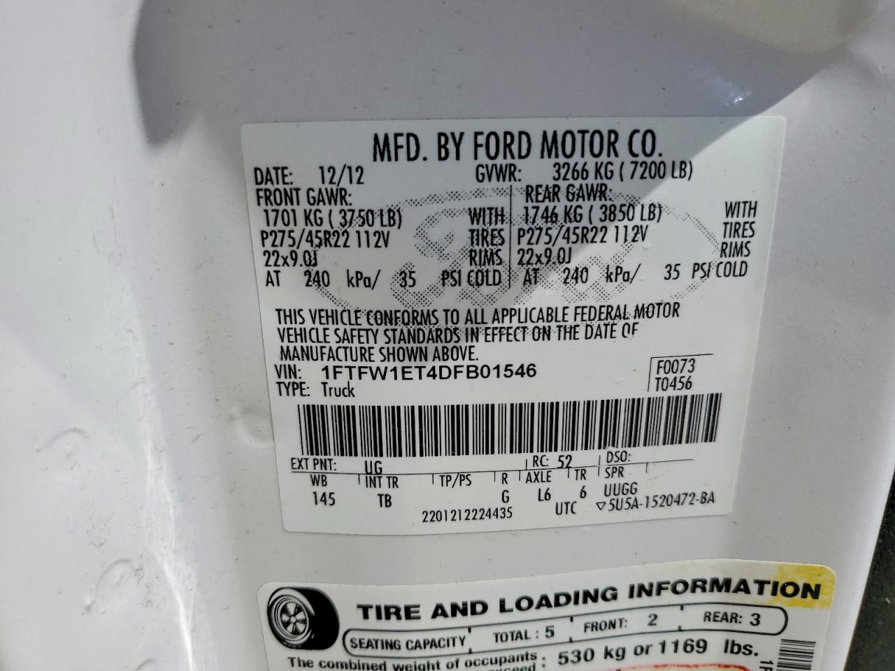 2013 Ford F150 Supercrew White vin: 1FTFW1ET4DFB01546