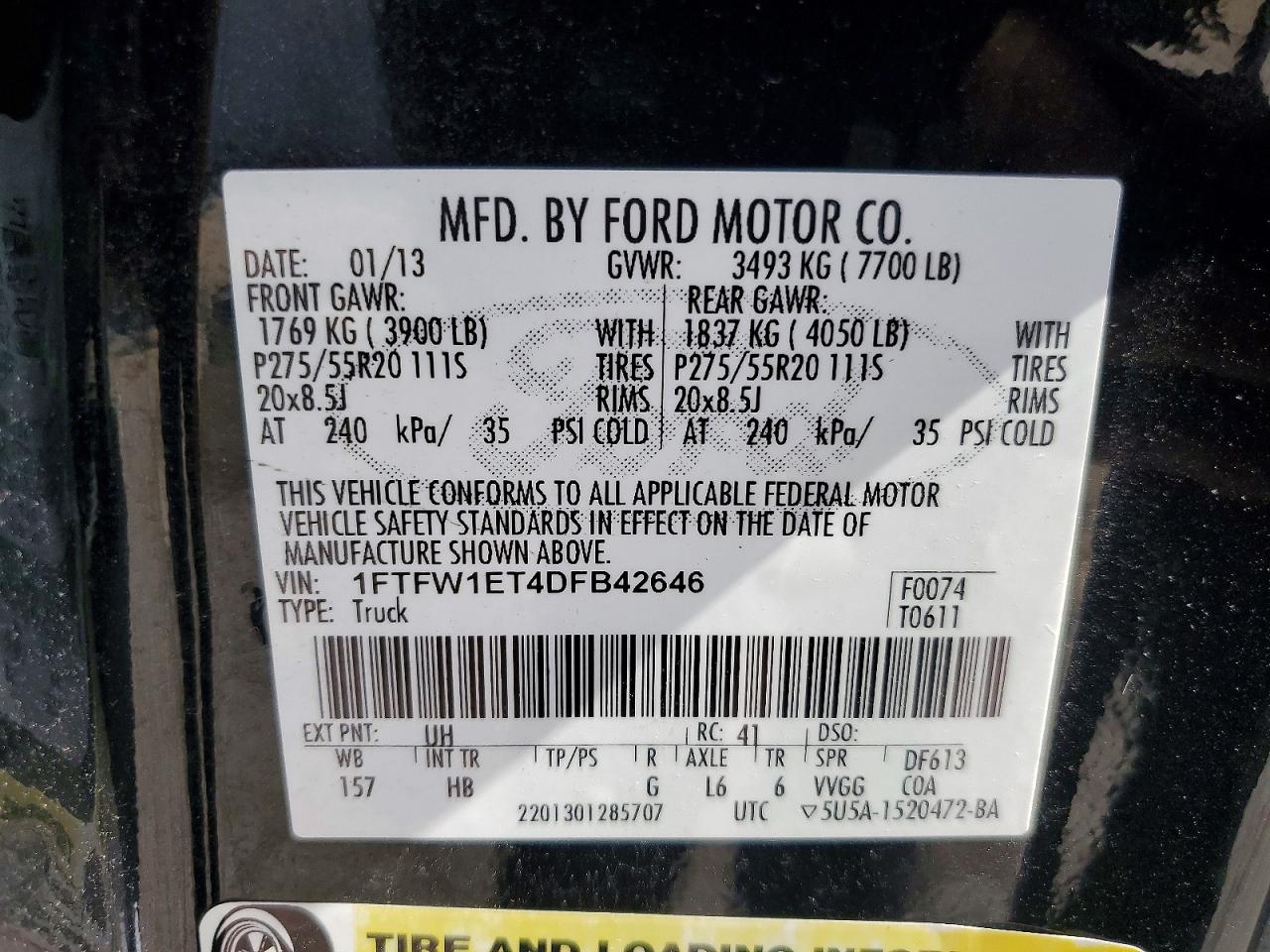 2013 Ford F150 Supercrew Black vin: 1FTFW1ET4DFB42646