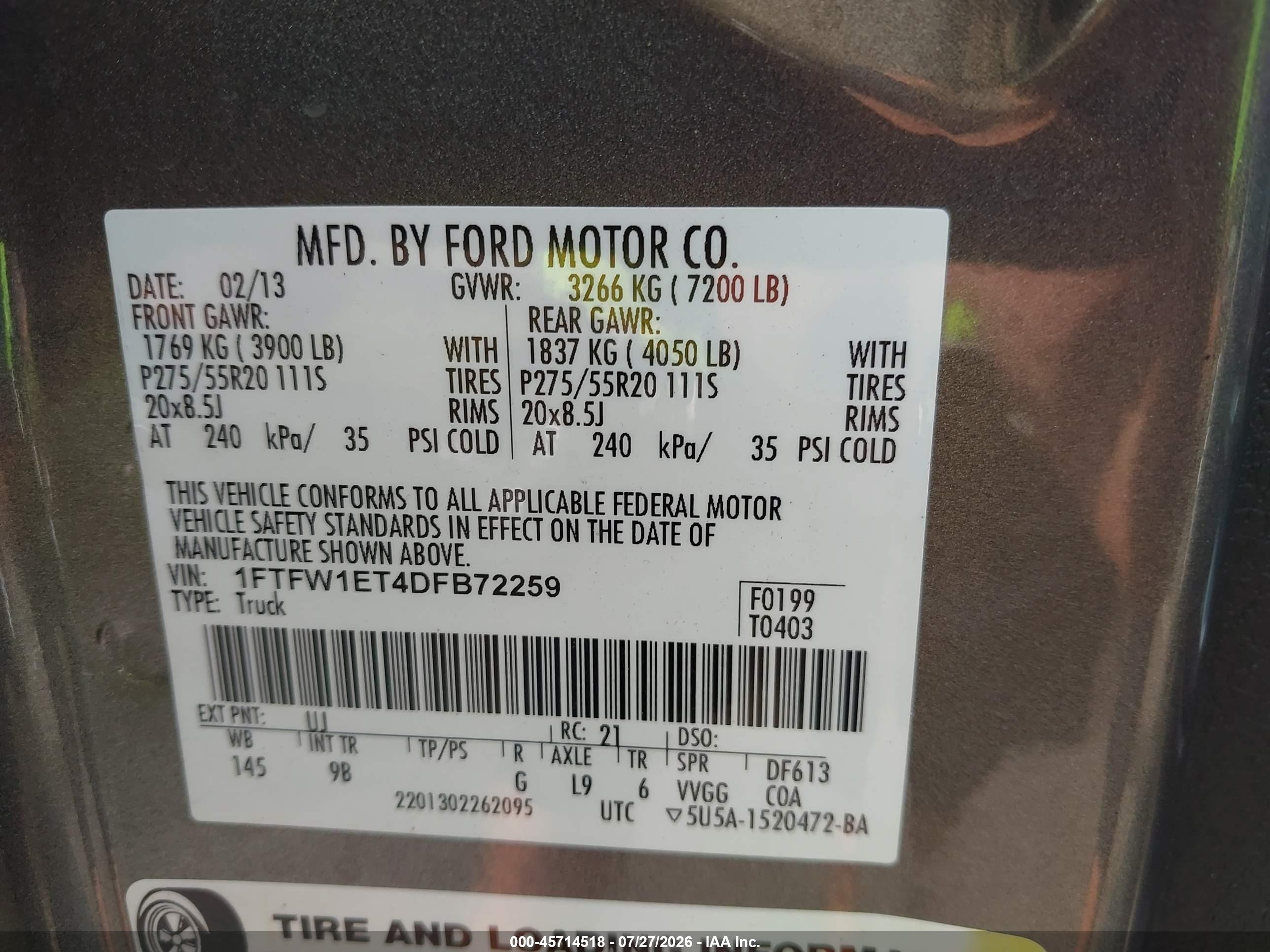2013 Ford F-150 Platinum Gray vin: 1FTFW1ET4DFB72259