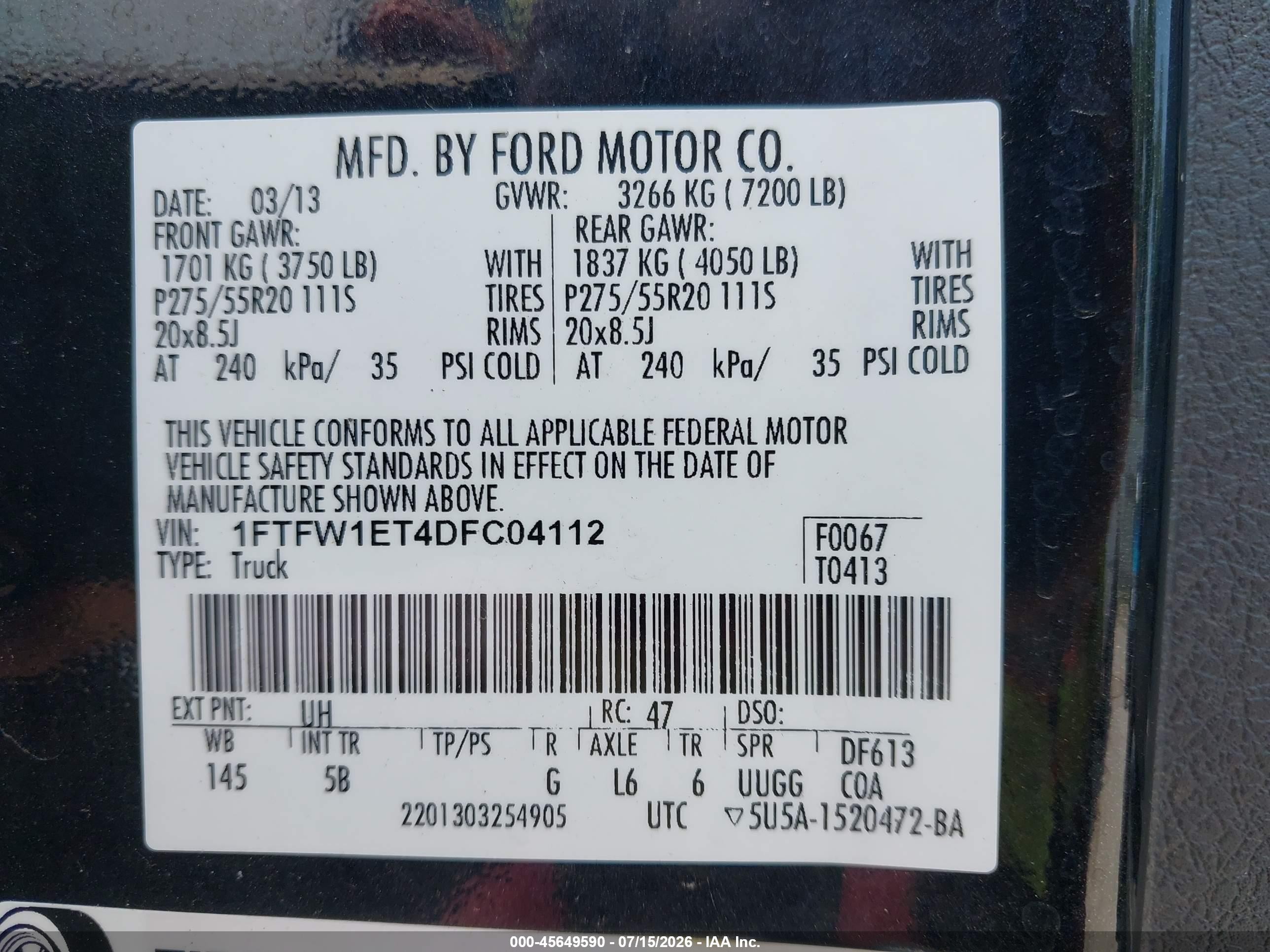 2013 Ford F-150 Fx4 Black vin: 1FTFW1ET4DFC04112