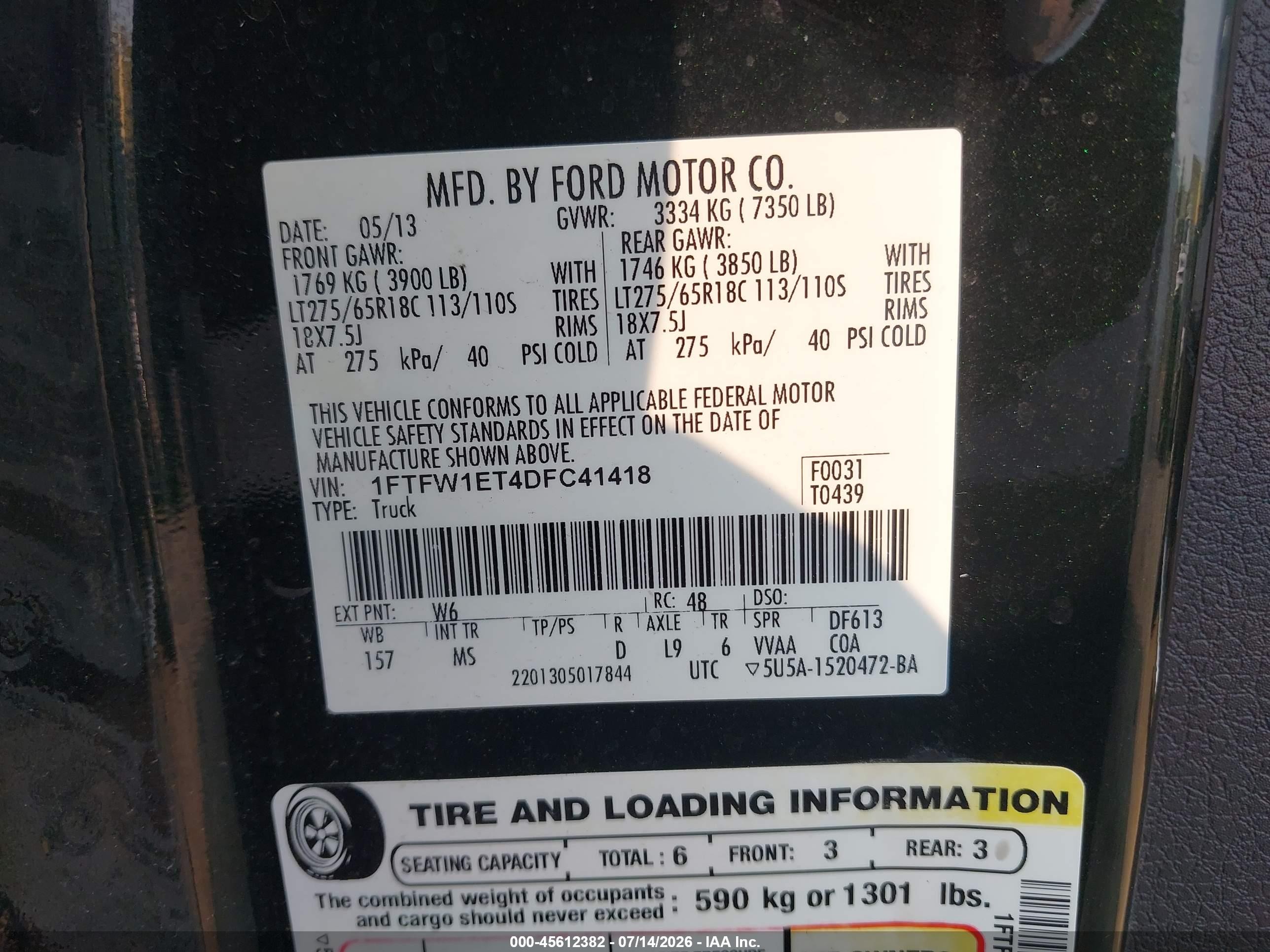 2013 Ford F-150 Xlt Green vin: 1FTFW1ET4DFC41418