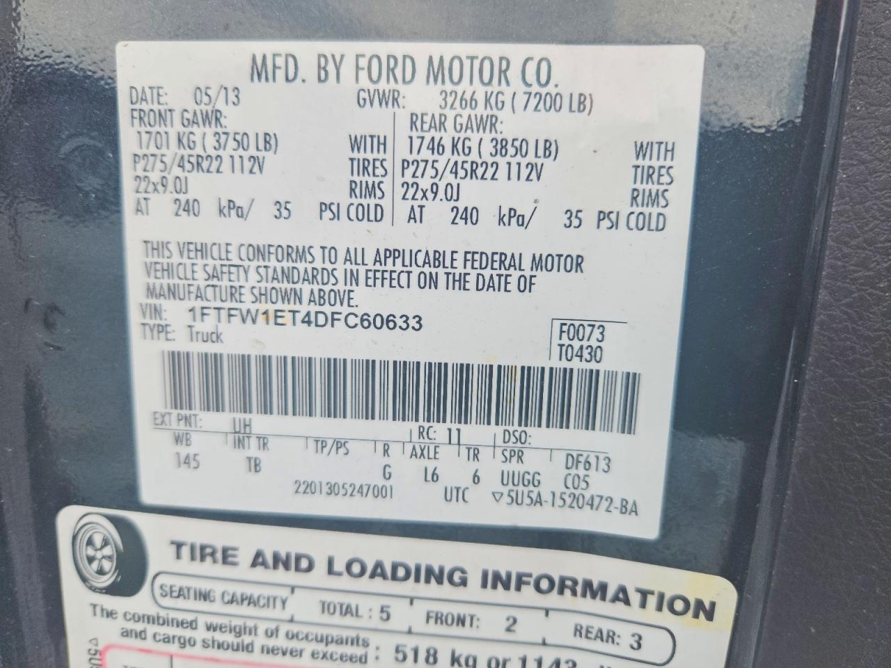 2013 Ford F150 Supercrew Black vin: 1FTFW1ET4DFC60633