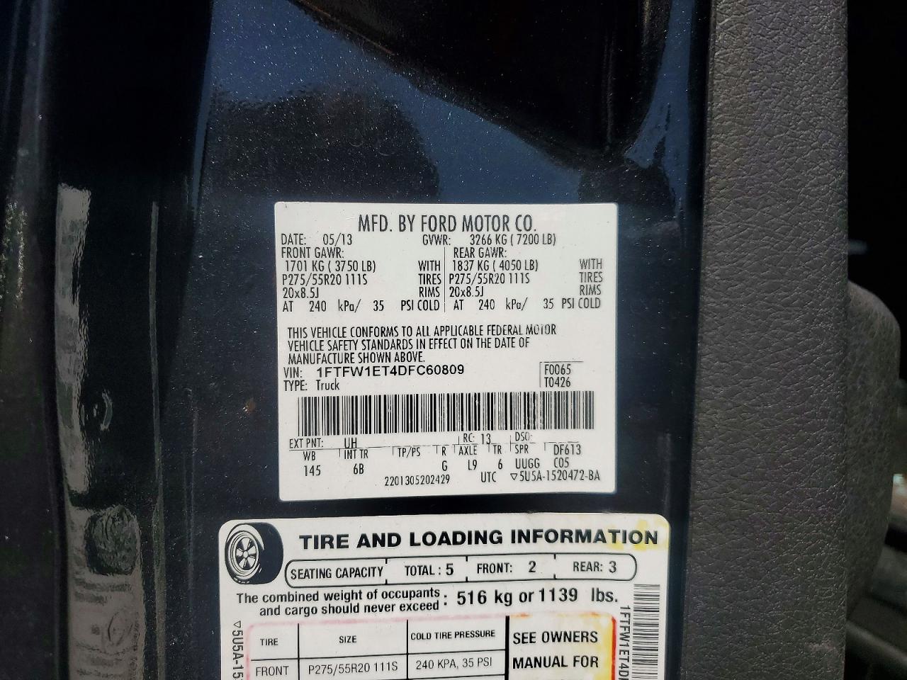 2013 Ford F150 Supercrew Black vin: 1FTFW1ET4DFC60809