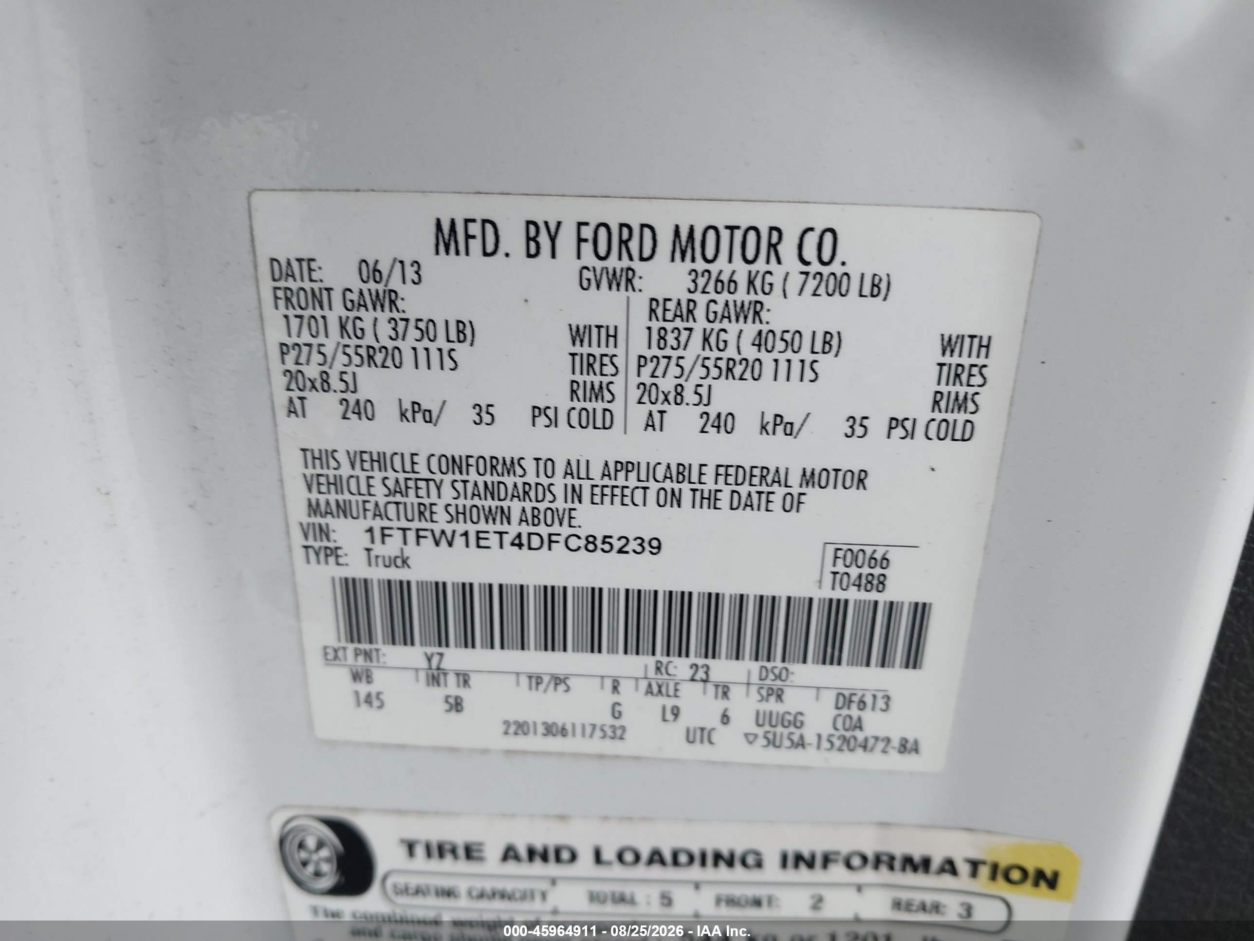 2013 Ford F-150 Fx4 White vin: 1FTFW1ET4DFC85239