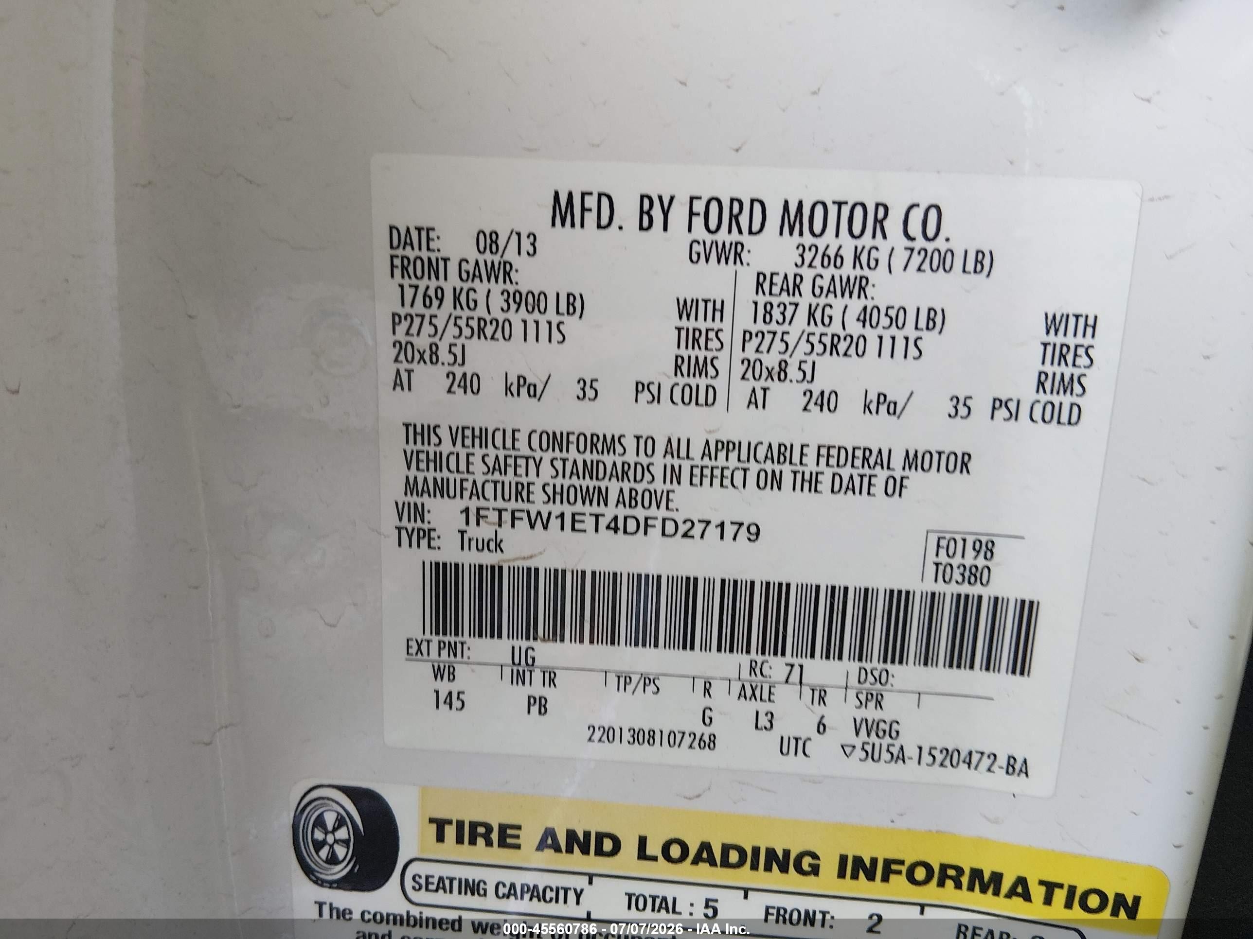 2013 Ford F-150 Platinum White vin: 1FTFW1ET4DFD27179