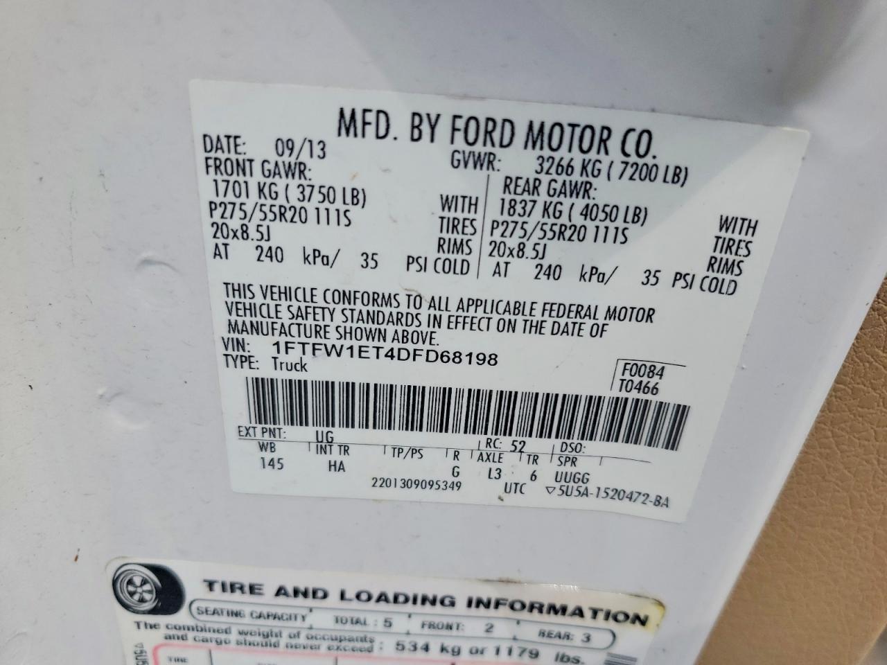 2013 Ford F150 Supercrew White vin: 1FTFW1ET4DFD68198