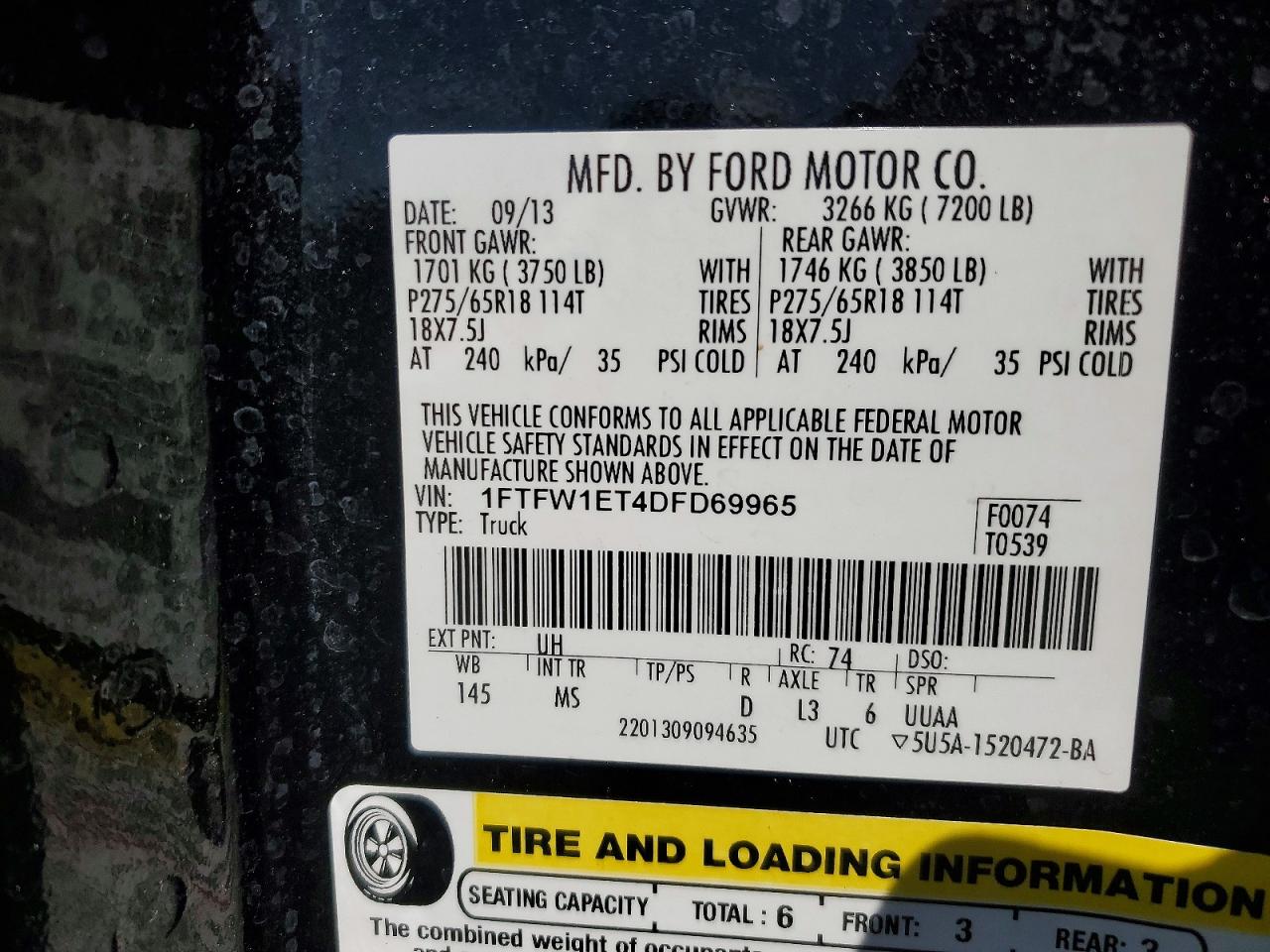 2013 Ford F150 Supercrew Black vin: 1FTFW1ET4DFD69965