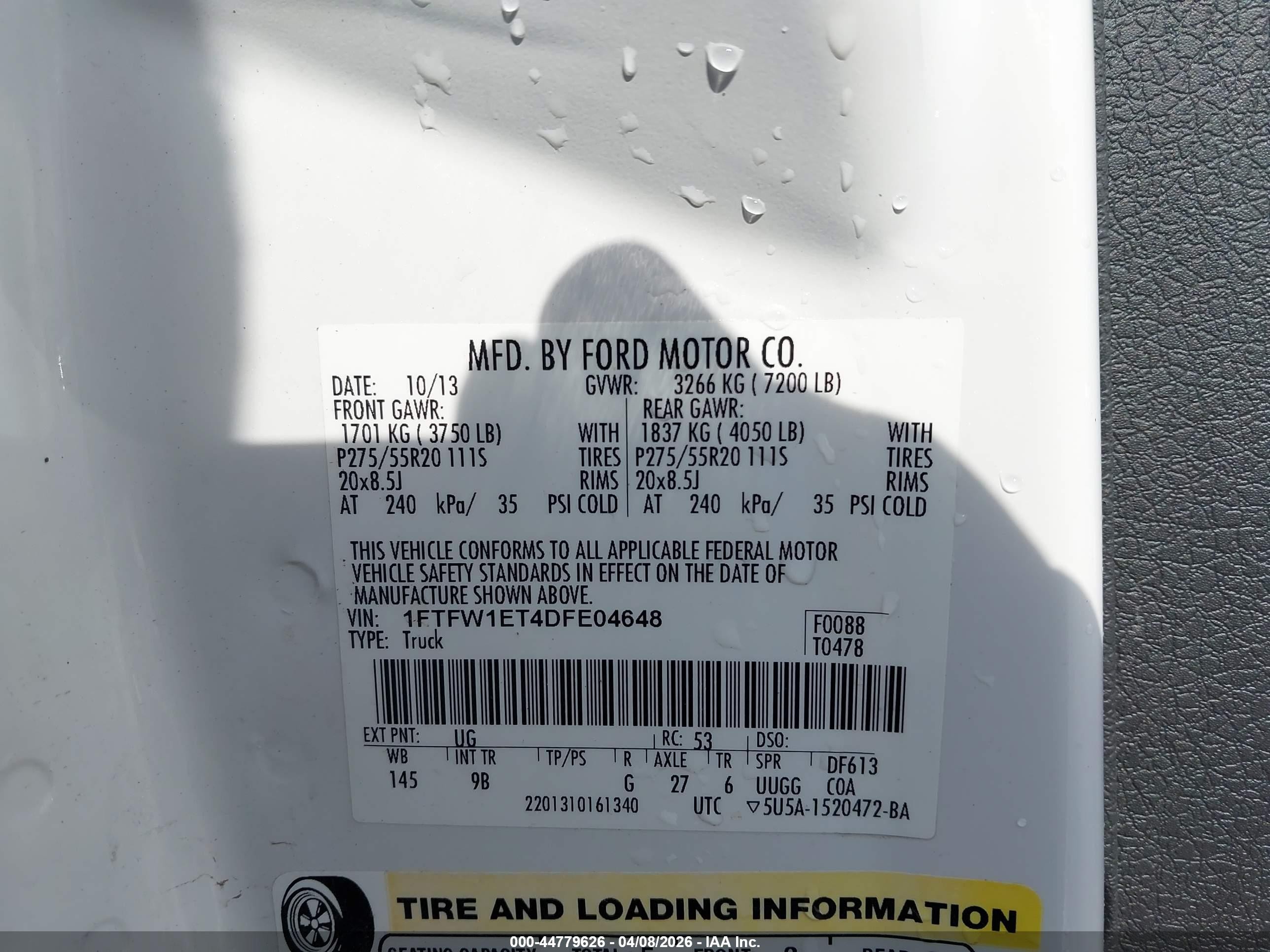 2013 Ford F-150 Platinum White vin: 1FTFW1ET4DFE04648
