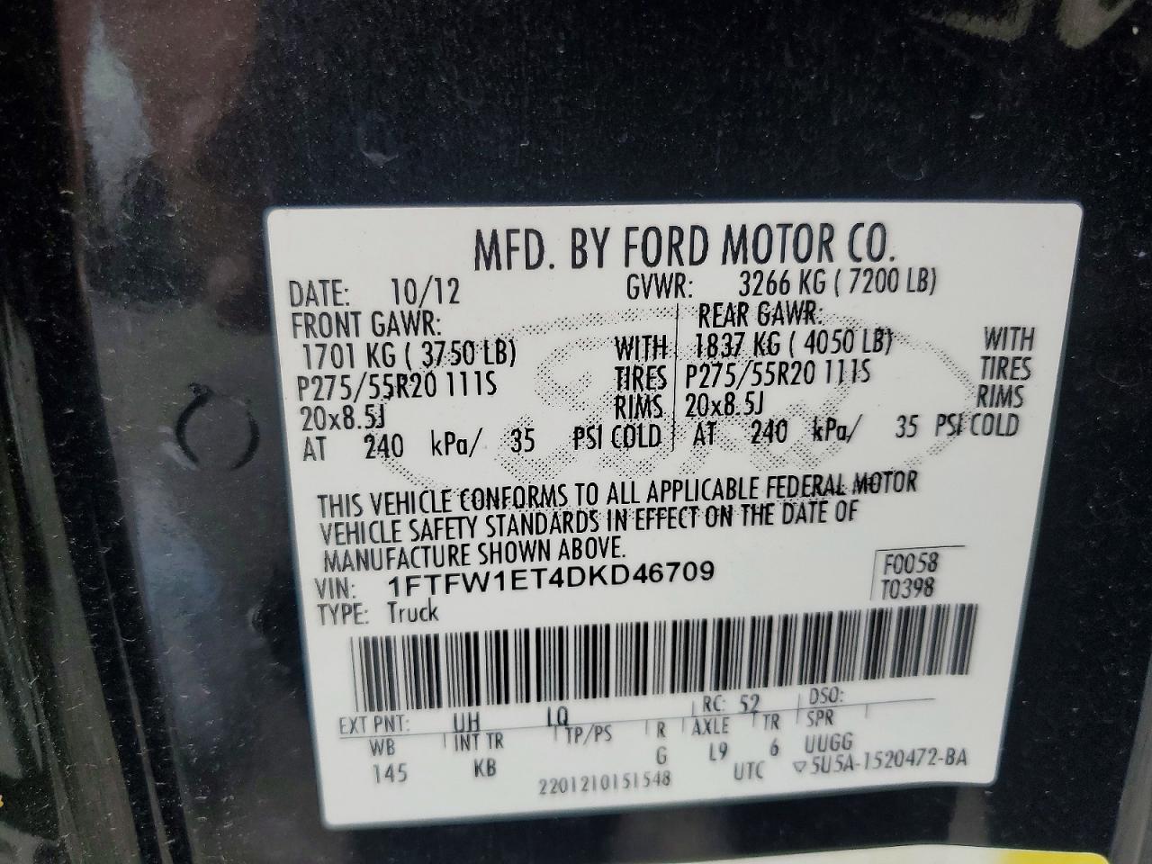 2013 Ford F150 Supercrew Black vin: 1FTFW1ET4DKD46709