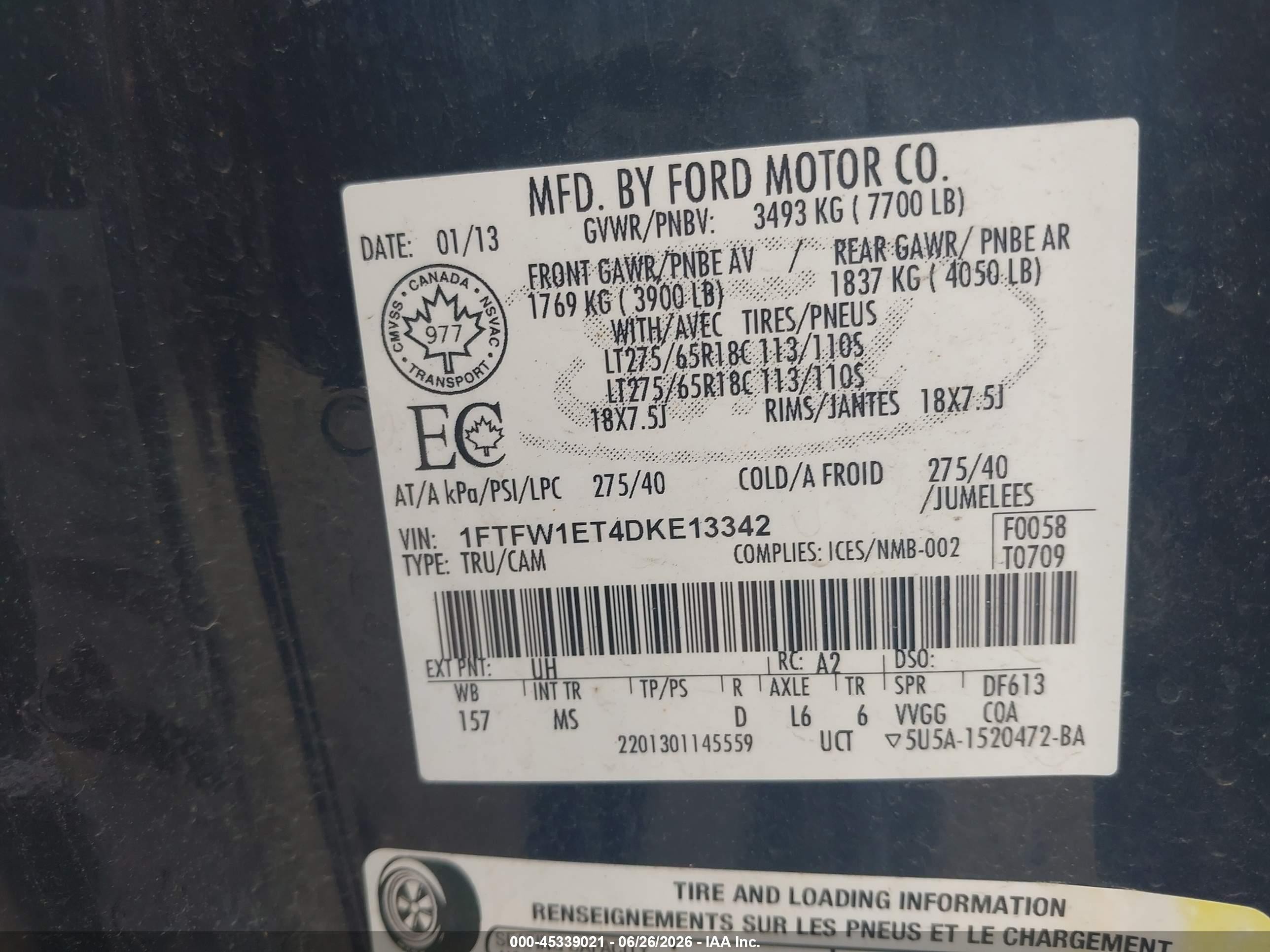 2013 Ford F-150 Xlt Black vin: 1FTFW1ET4DKE13342