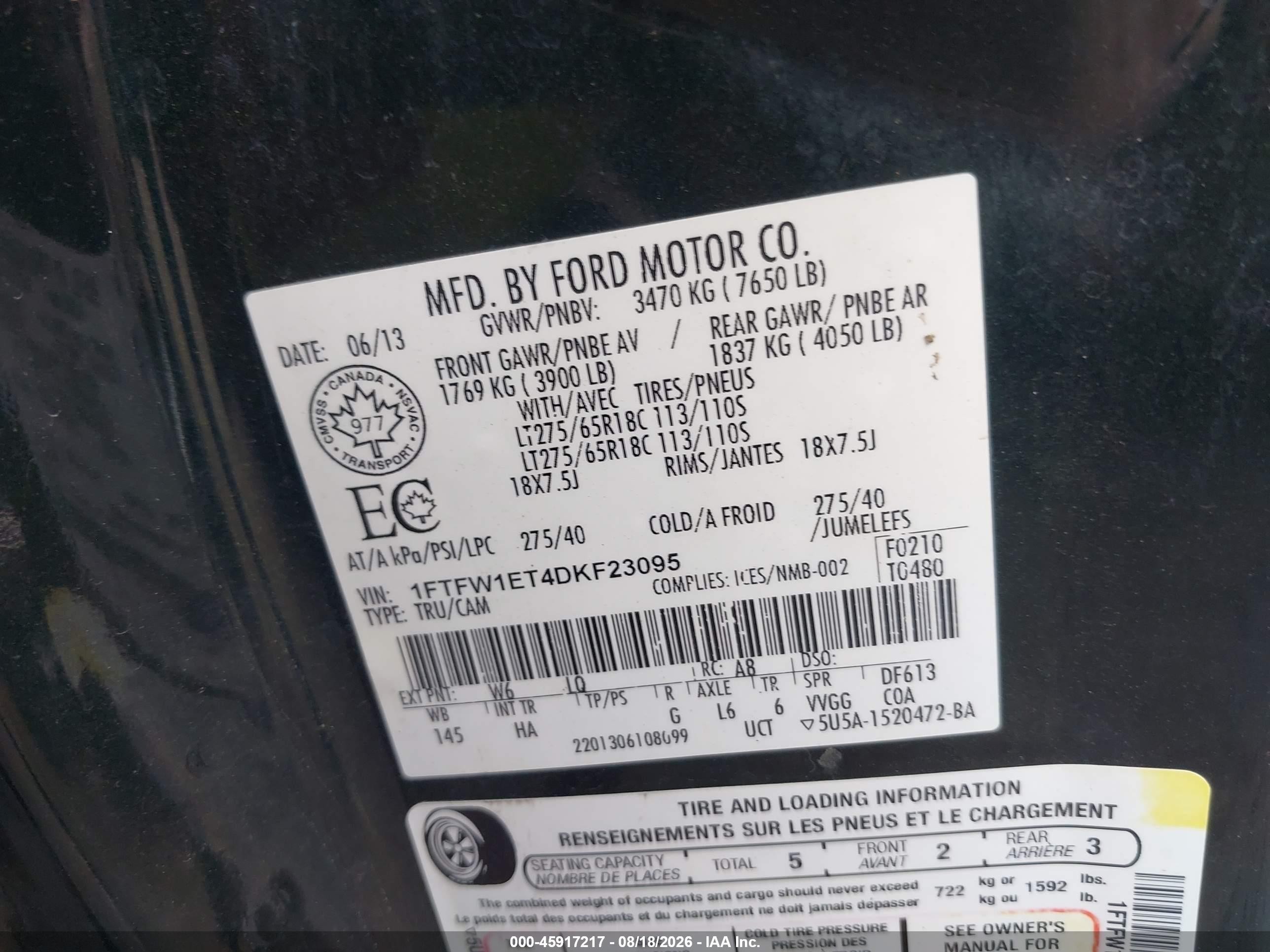 2013 Ford F-150 Lariat Green vin: 1FTFW1ET4DKF23095