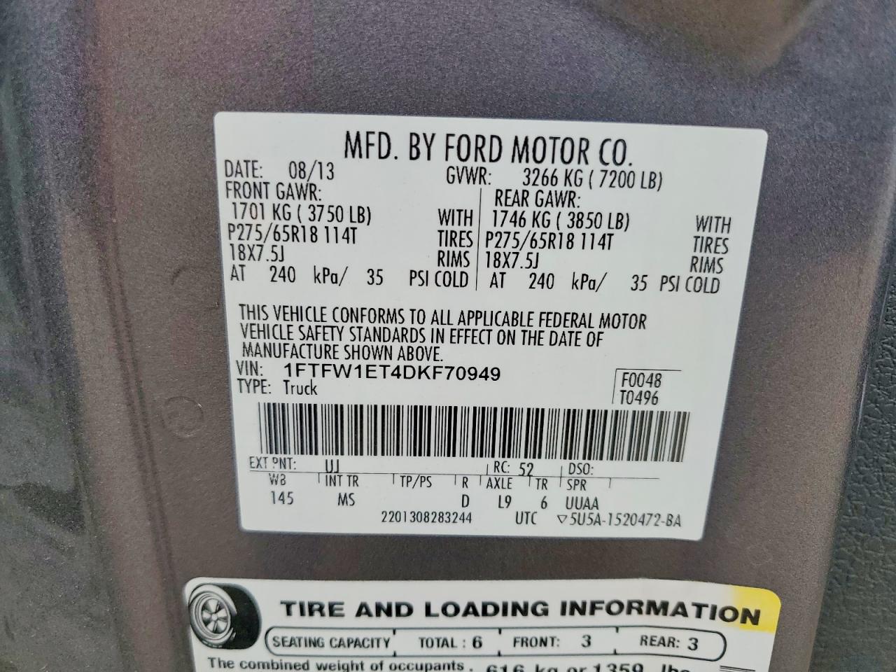 2013 Ford F150 Supercrew Gray vin: 1FTFW1ET4DKF70949
