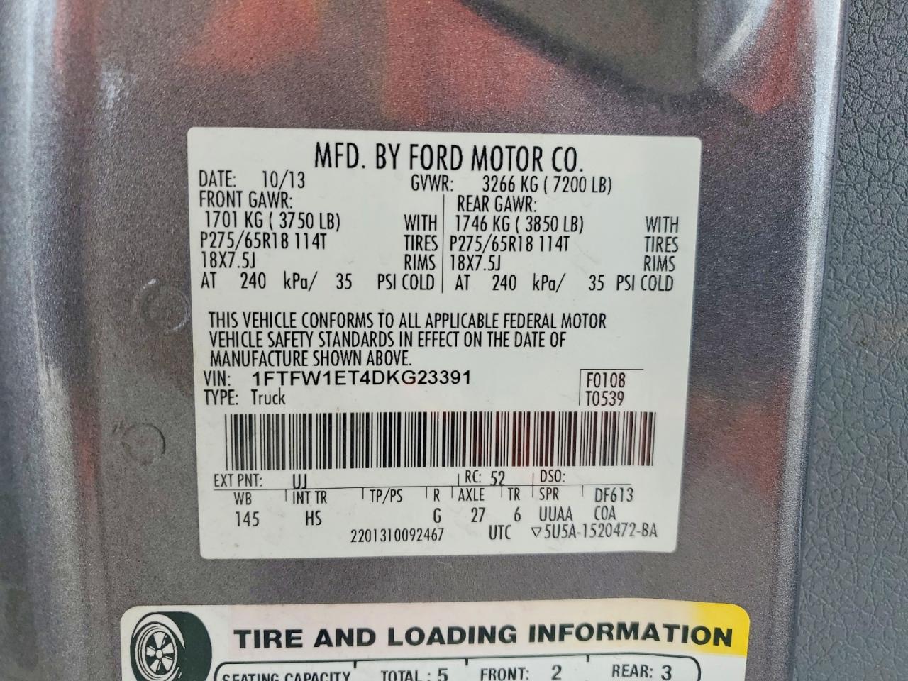 2013 Ford F150 Supercrew Gray vin: 1FTFW1ET4DKG23391