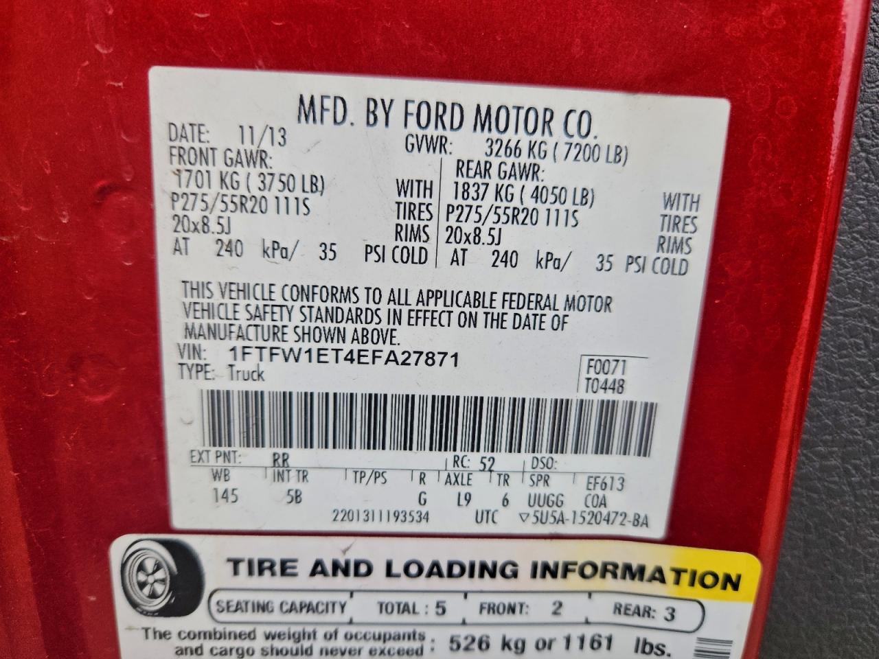 2014 Ford F150 Supercrew Red vin: 1FTFW1ET4EFA27871
