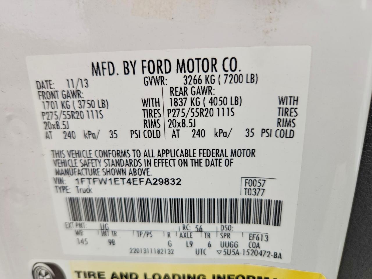 2014 Ford F150 Supercrew White vin: 1FTFW1ET4EFA29832