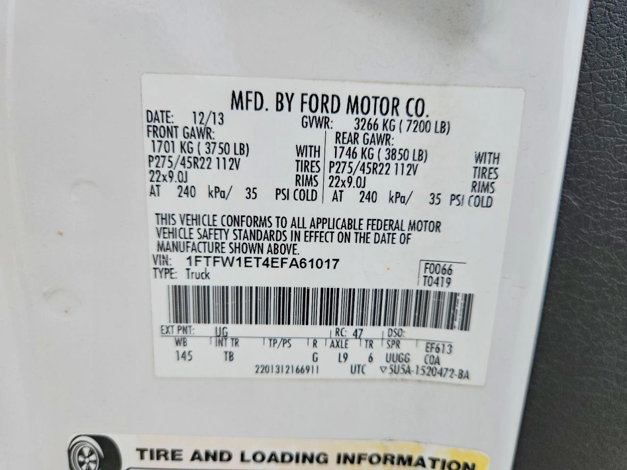 2014 Ford F150 Supercrew White vin: 1FTFW1ET4EFA61017