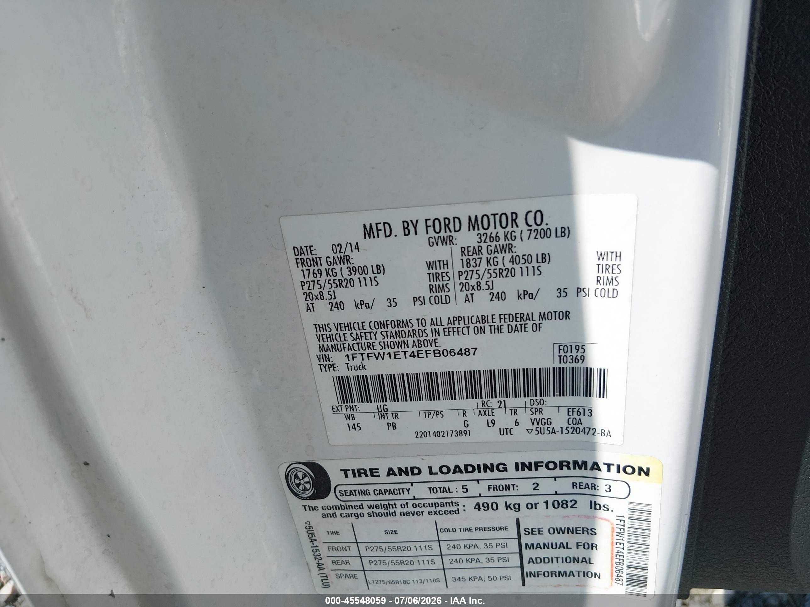 2014 Ford F-150 Platinum White vin: 1FTFW1ET4EFB06487