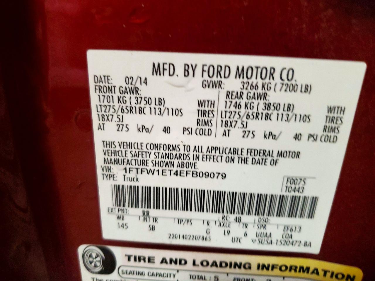 2014 Ford F150 Supercrew Burgundy vin: 1FTFW1ET4EFB09079
