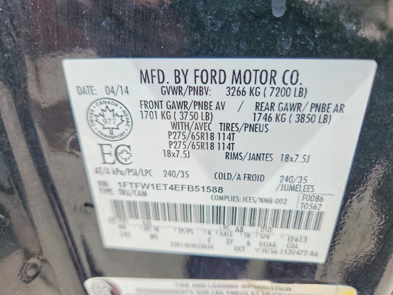 2014 Ford F150 Supercrew Black vin: 1FTFW1ET4EFB51588