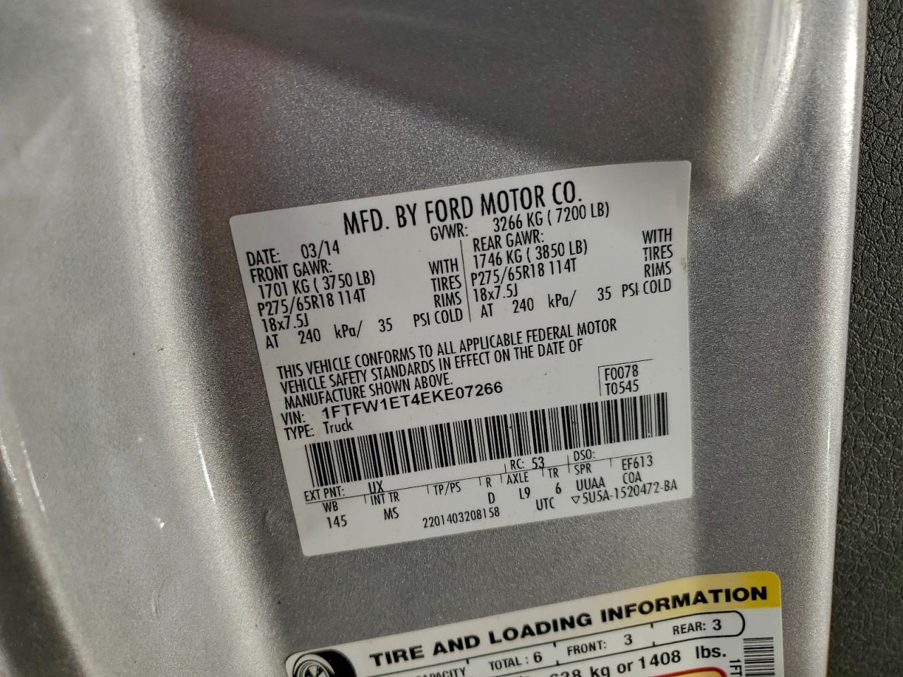 2014 Ford F150 Серебряный vin: 1FTFW1ET4EKE07266
