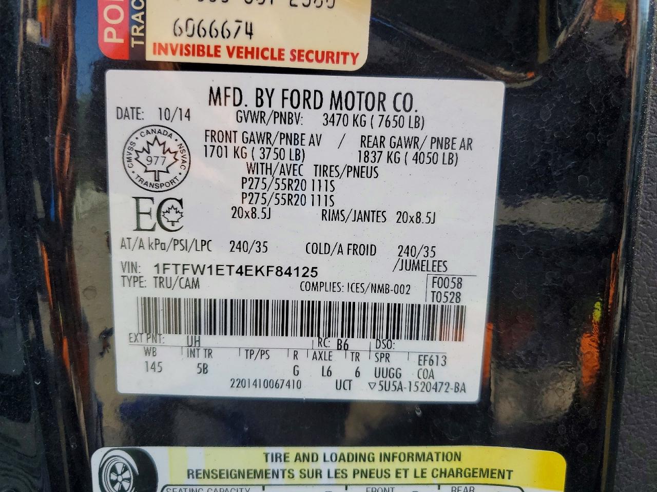2014 Ford F150 Supercrew Black vin: 1FTFW1ET4EKF84125