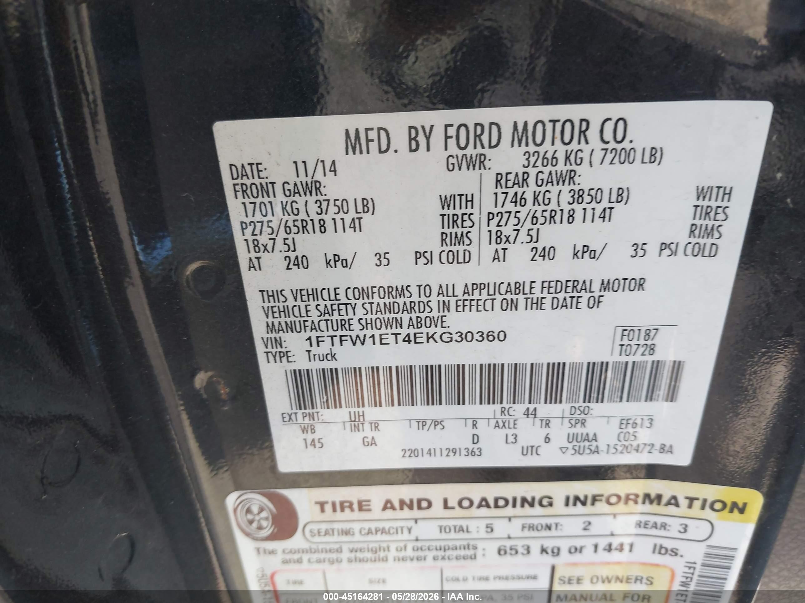 2014 Ford F-150 Xlt Black vin: 1FTFW1ET4EKG30360