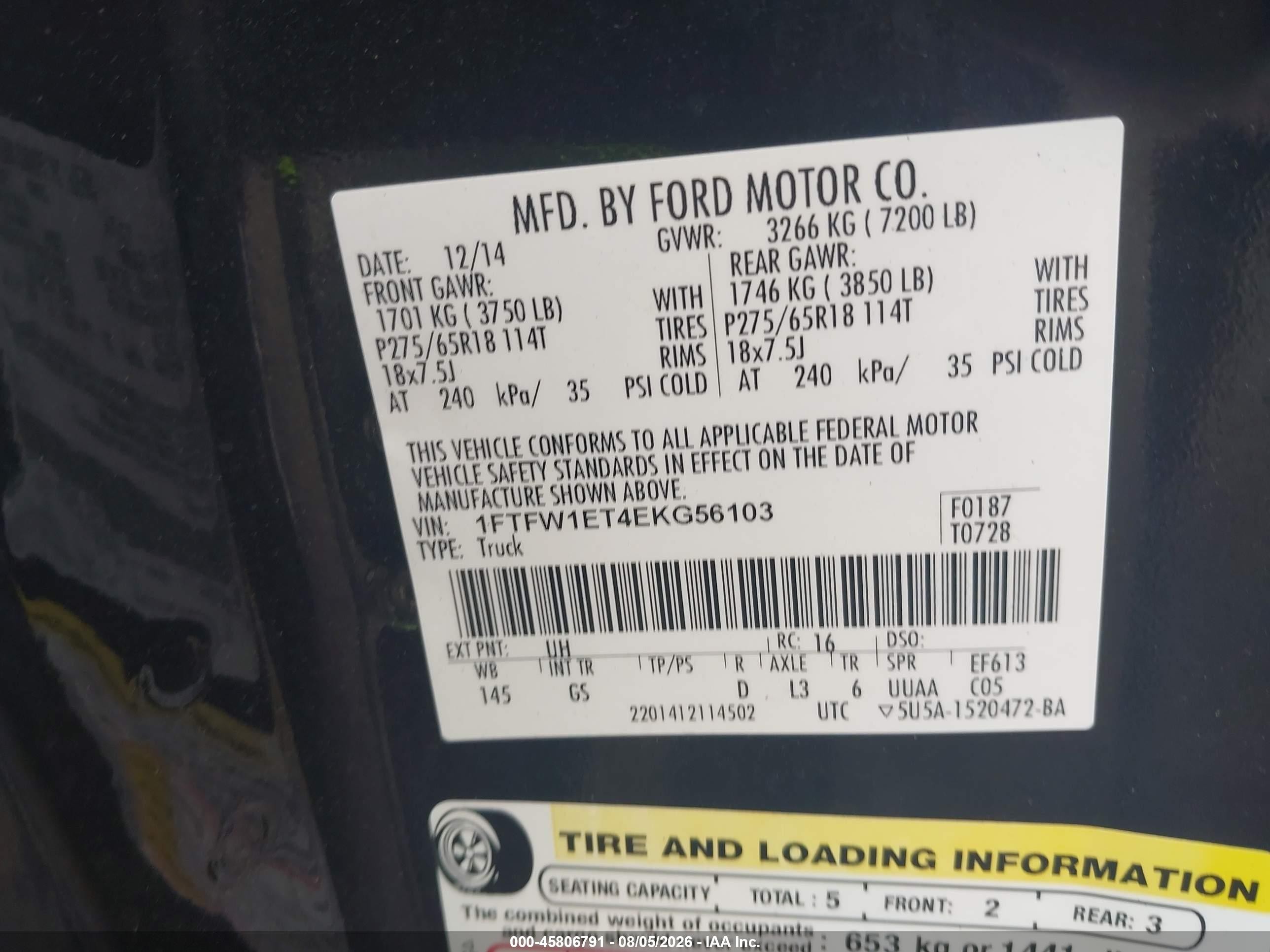 2014 Ford F-150 Xlt Black vin: 1FTFW1ET4EKG56103