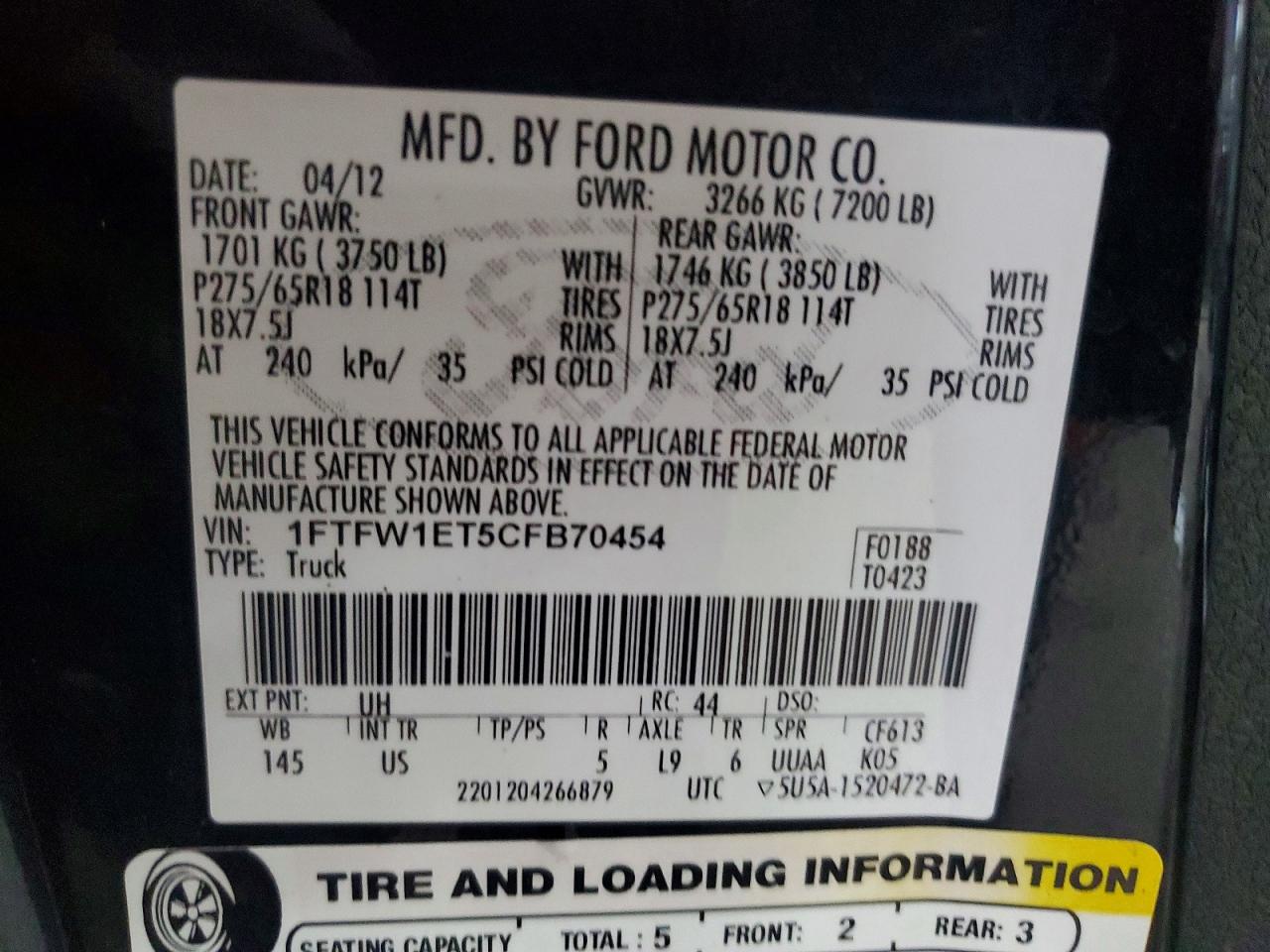 2012 Ford F150 Supercrew Black vin: 1FTFW1ET5CFB70454