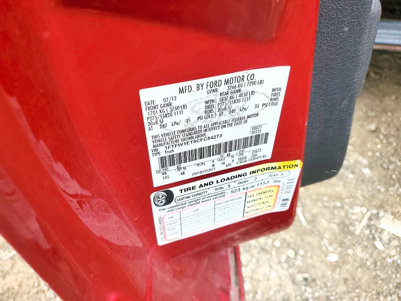2012 Ford F150 Supercrew Red vin: 1FTFW1ET5CFC54273